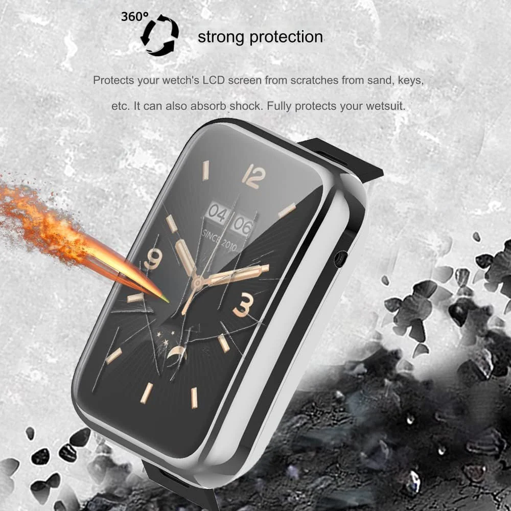 DL3 Mobilak Case Compatible with Xiaomi Mi Band 7 Pro Case All-Around with Built-in Screen Protector Watch Soft TPU Shockproof Cover Slim Guard Thin Bumper Shell Protector - Silver