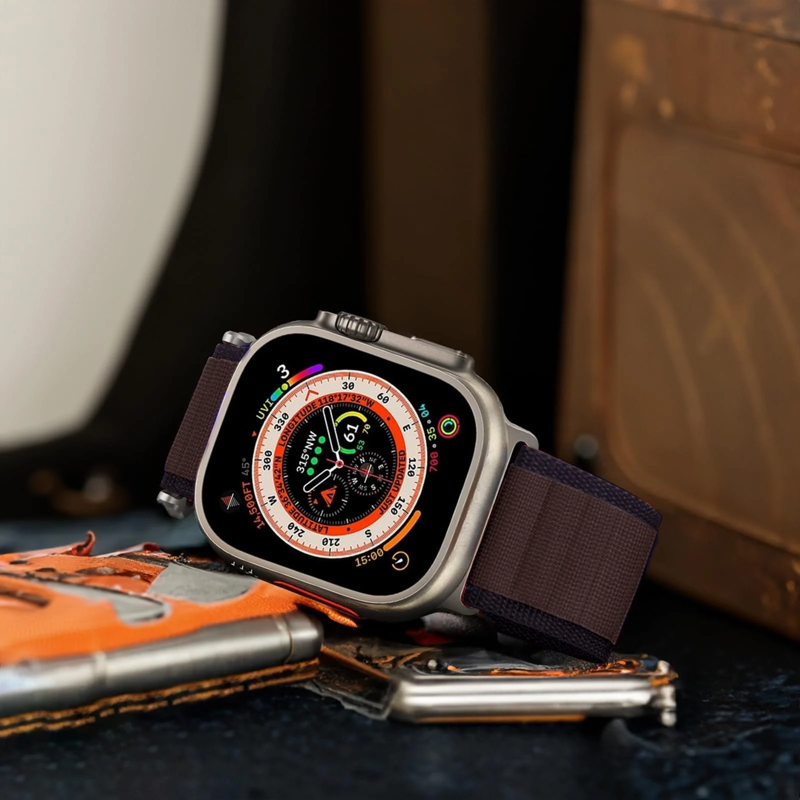 DL3 Mobilak Trail/Alpine Loop Nylon Band Compatible with Apple Watch Ultra 2/Ultra Band 49mm 45mm 44mm 42mm, Adjustable with Metal C-Hook Strap for iWatch Ultra Series 9/8/7/6/5/4/3/2/1/SE2/SE - Purple Coffee