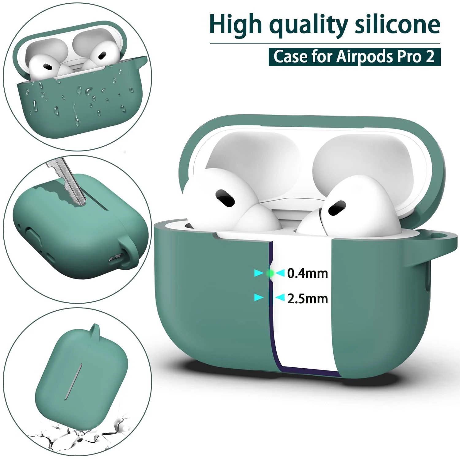 DL3 Mobilak Compatible with AirPods Pro 2nd Generation Case Cover, Protective Silicone Skin with Keychain for Women Men for Apple AirPods Pro Gen 2 (2022), Front LED Visible - Green
