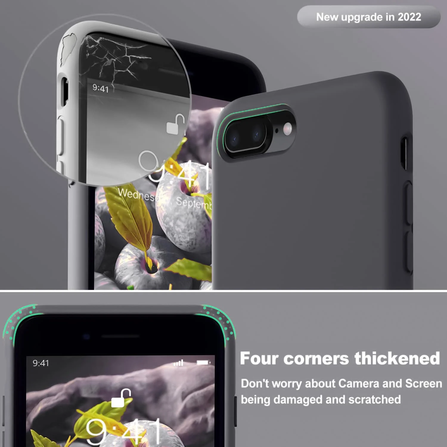DL3 Mobilak Compatible with iPhone 7 Plus/iPhone 8 Plus Case, Liquid Silicone Case, Full Body Protective Cover, Shockproof, Slim Phone Case, Anti-Scratch Soft Microfiber Lining - Deep Gray