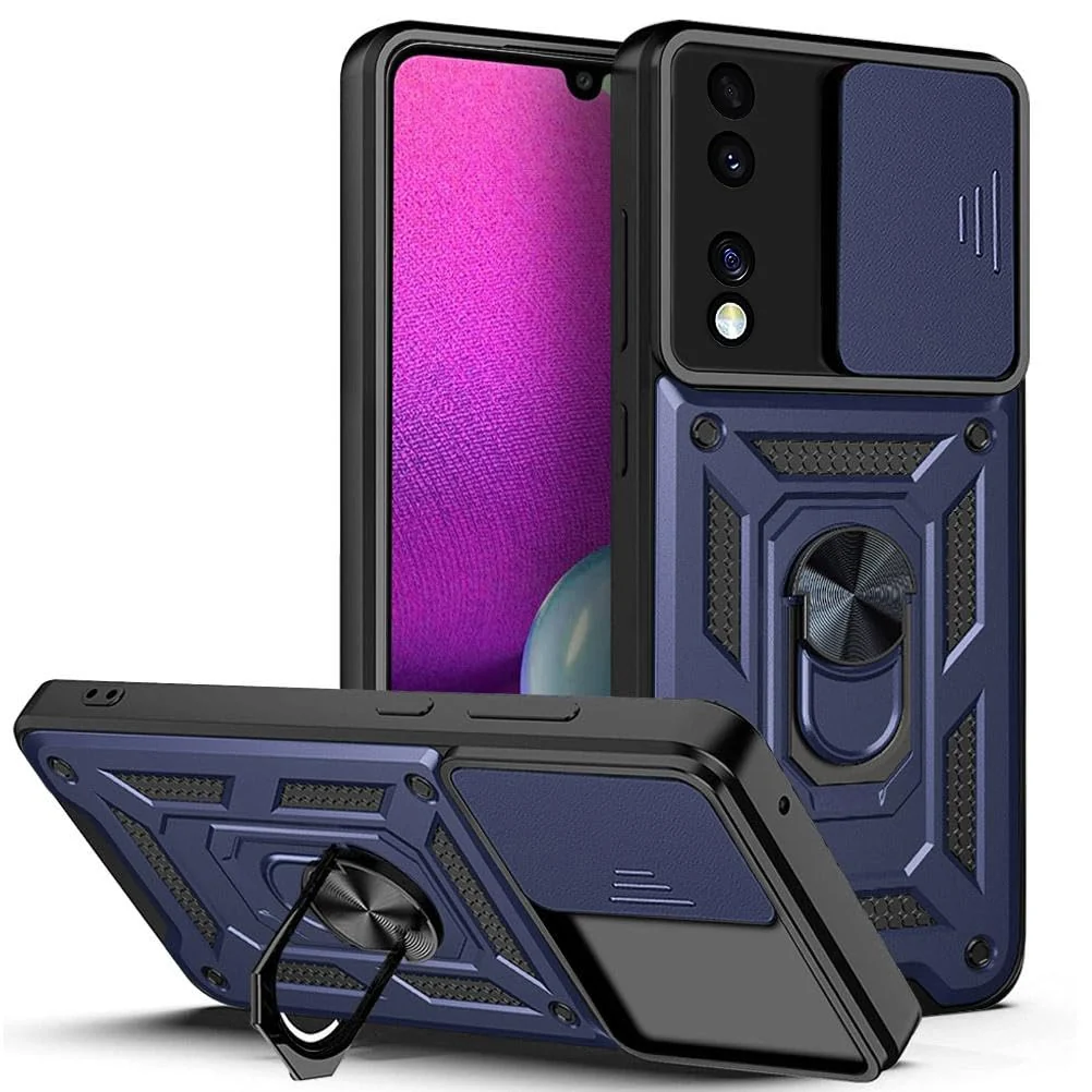 DL3 Mobilak Military-Grade Protective Case with Sliding Camera Cover, Metal Ring Kickstand and Magnetic Car-Mount Support for Honor 70 5G - Blue