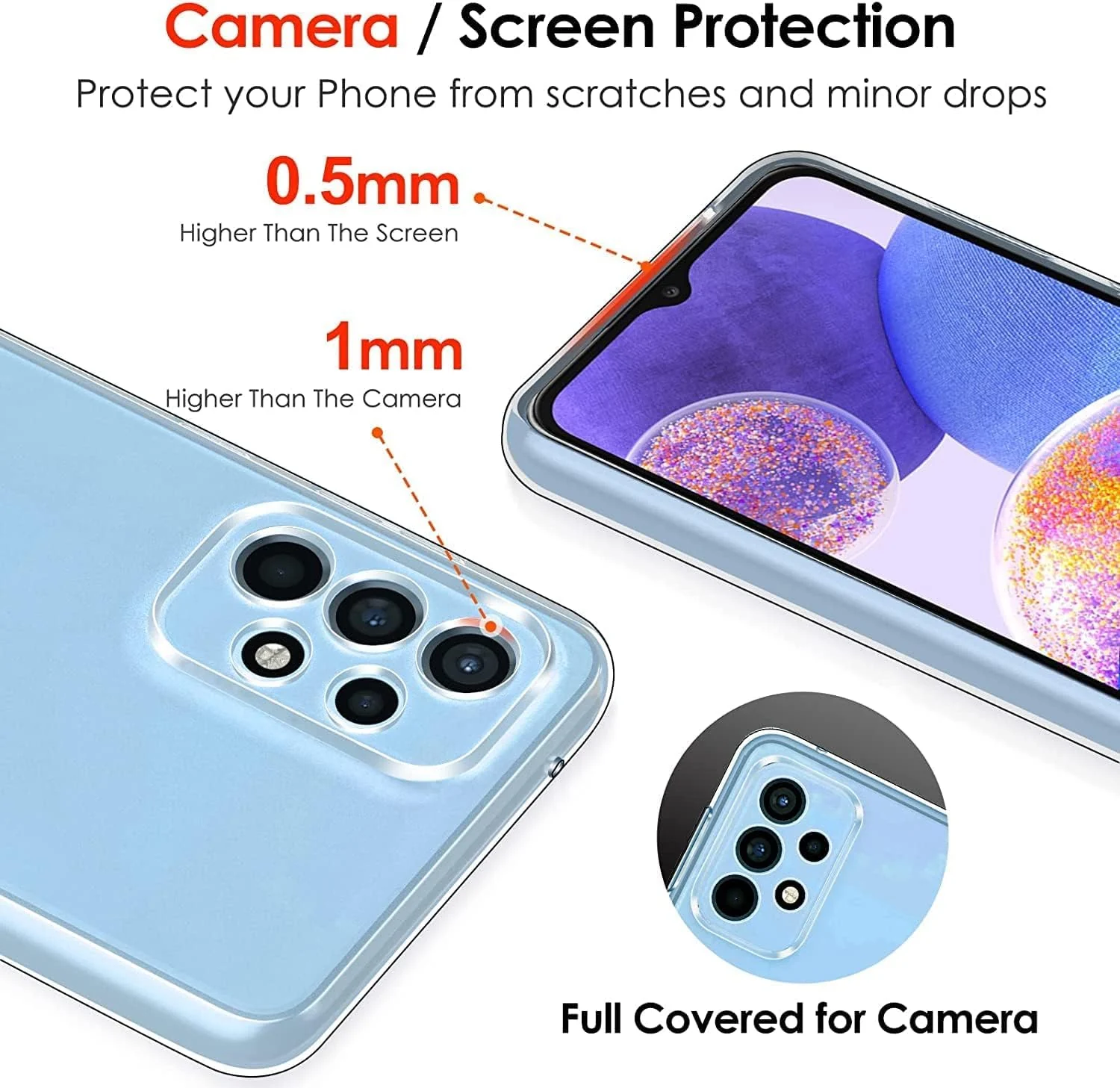 DL3 Mobilak Case Compatible with Samsung Galaxy A23 5G/4G Case Crystal Soft TPU Gel Case Flexible Silicone Anti-Scratch Camera Protection TPU Cover - Clear