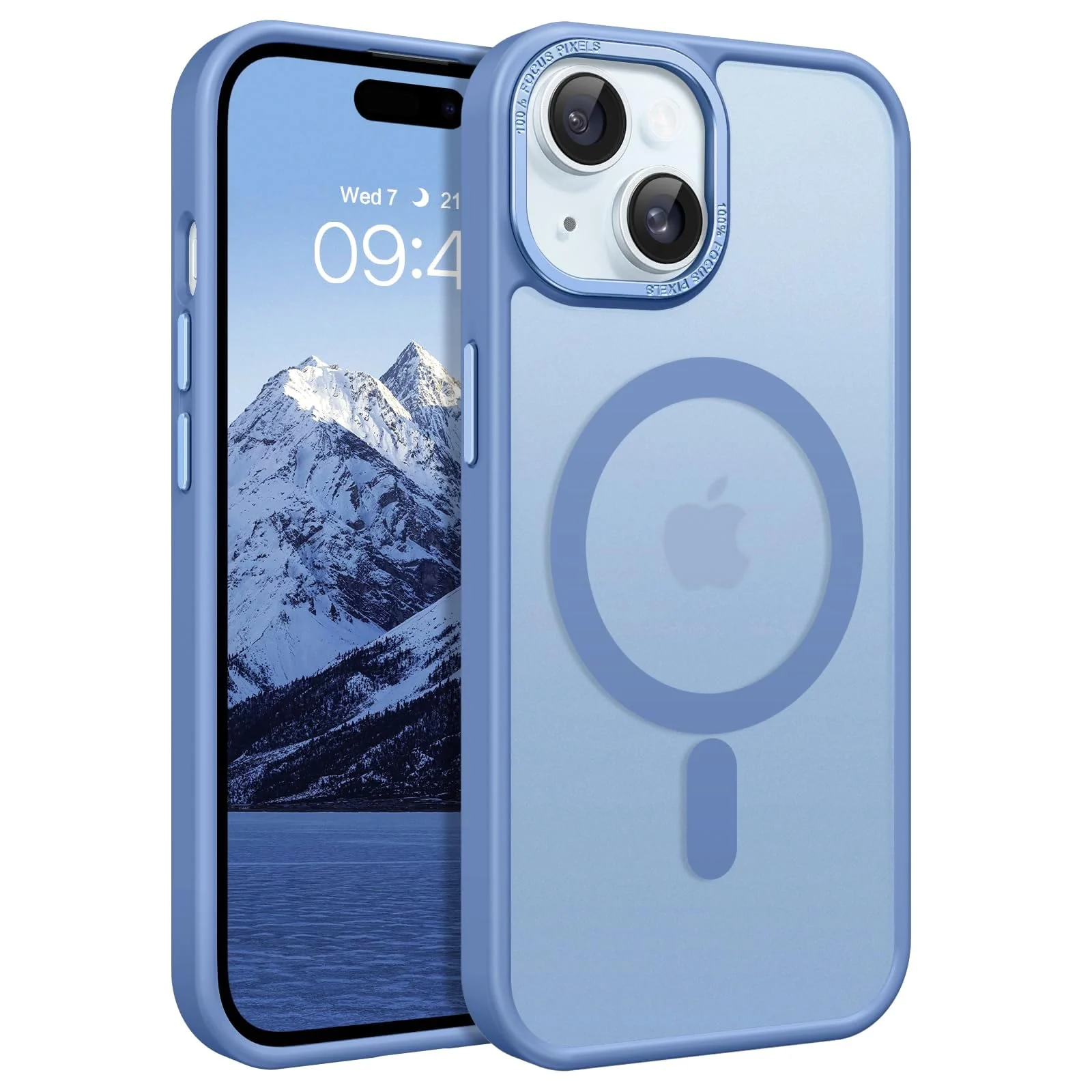 DL3 Mobilak Translucent Matte Case for iPhone 15 + Plus / iPhone 14 Plus 6.7-Inch, Compatible with MagSafe accessories, Supports wireless charging, Built-in magnetic car-mount support - Baby Blue