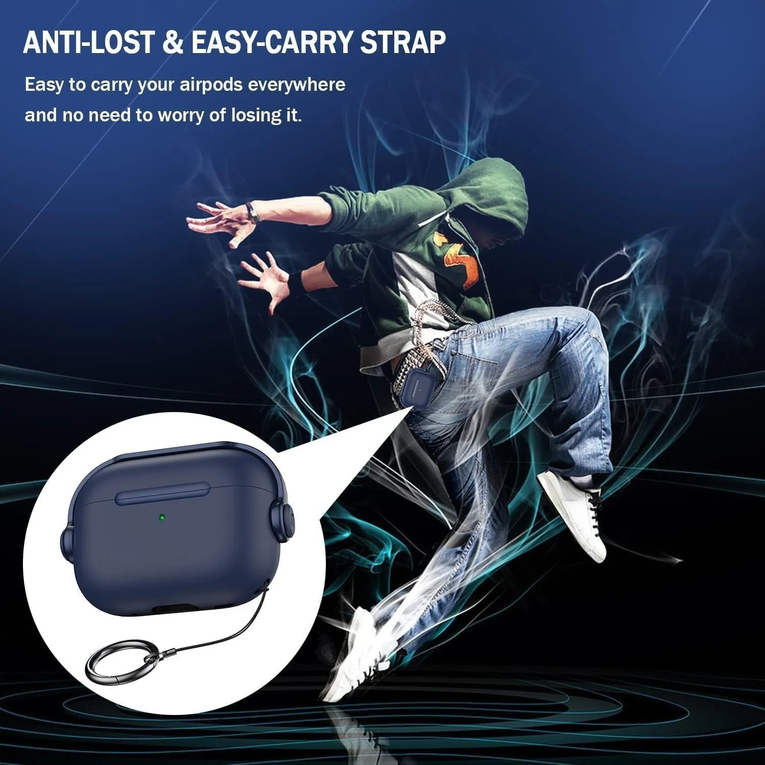 DL3 Mobilak Case for Apple AirPods 4 [With Closure Lid] [Front LED Visible] [With Wrist Strap] Skin Case Compatible with AirPods 4(2024) - Blue