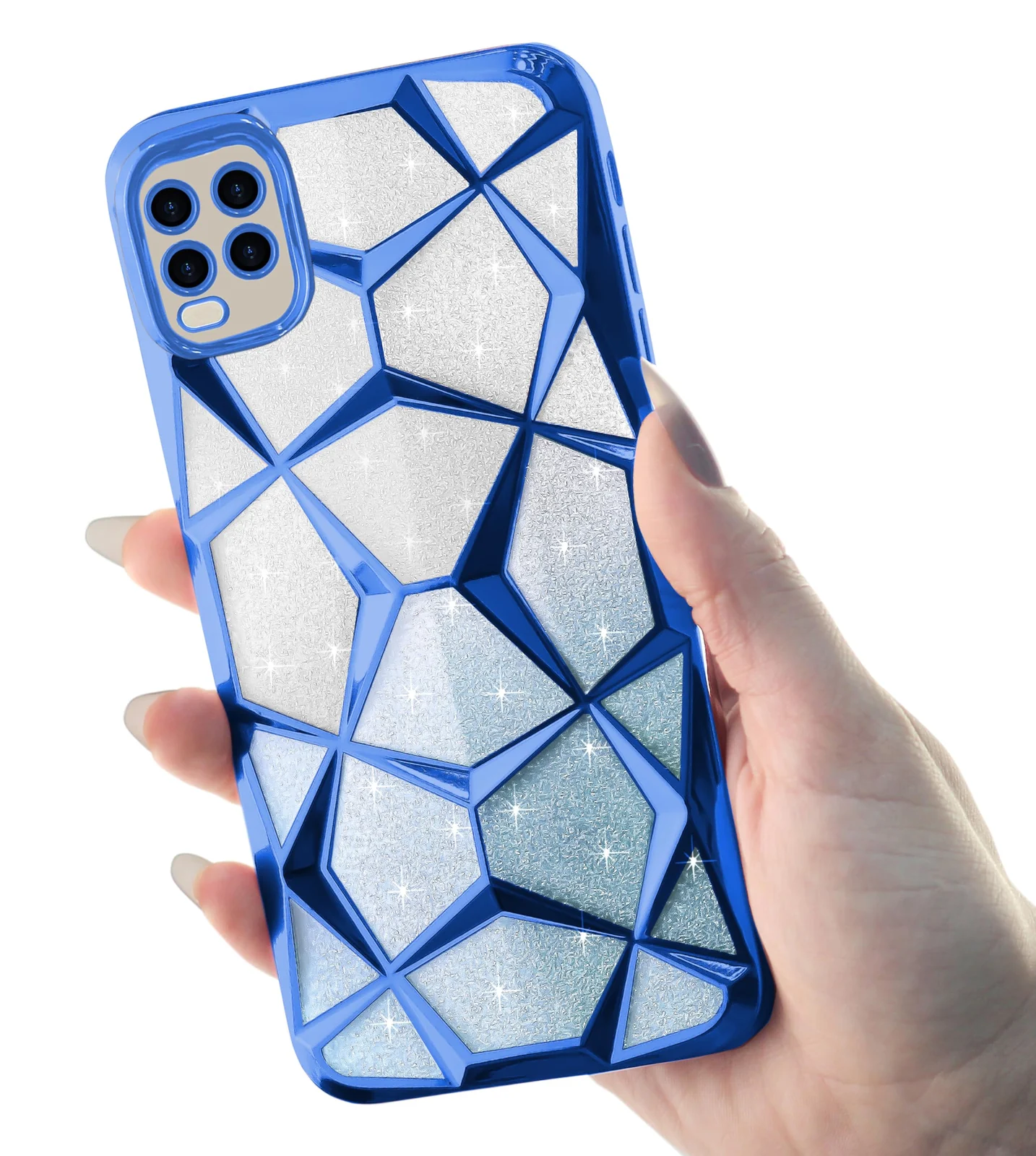 DL3 Mobilak Compatible with OPPO A54 4G Case Plating Bling Gradient Glitter Clear Cover Soft TPU Silicone Cute Camera Protection Shockproof Back for Women Girls Case - Blue