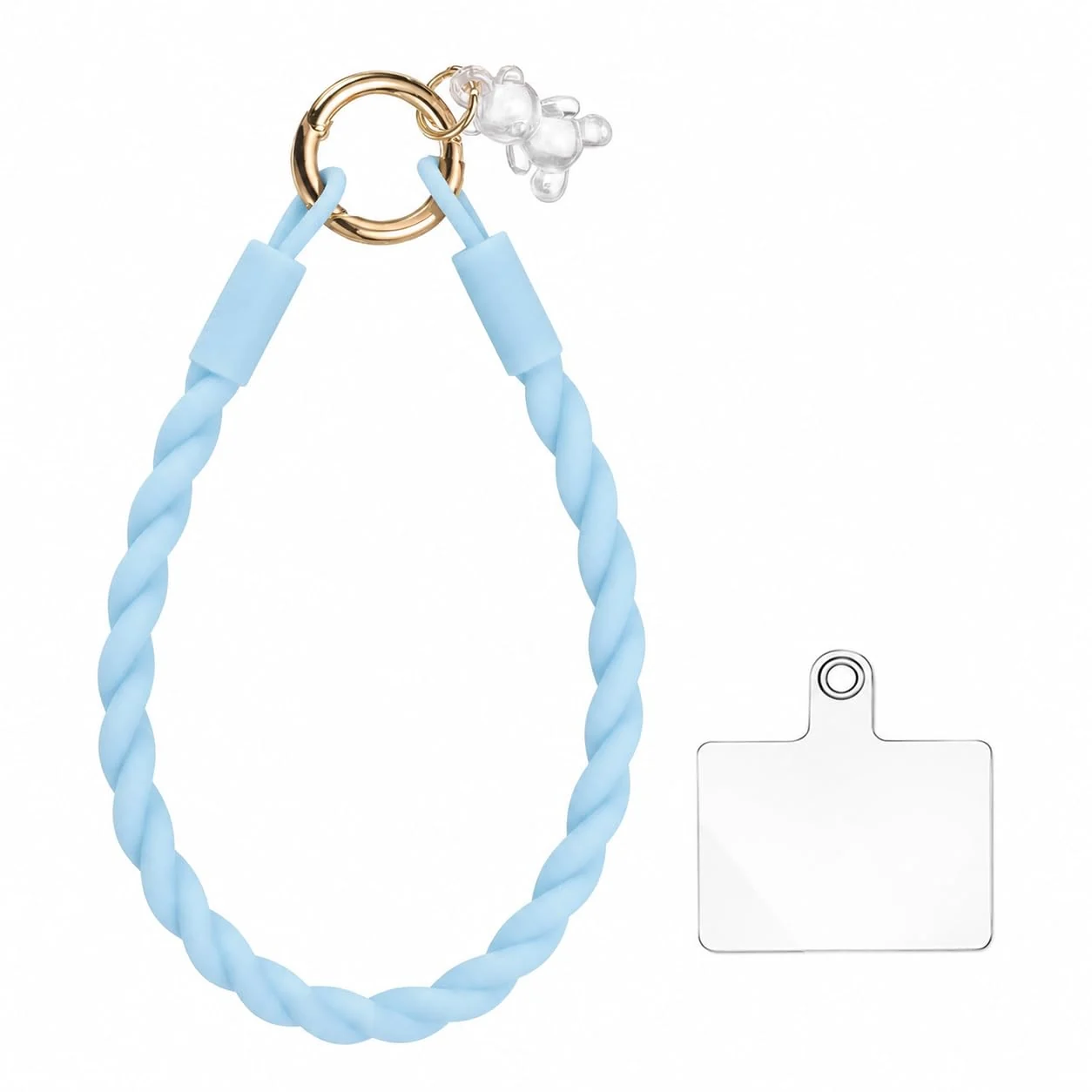DL3 Mobilak Silicone Crystal Lanyard, 30cm Phone Wrist Strap Lanyard Keychain Office Wrist Strap with Clasp and Bear for Women Phone ID Card, Keys Strap - Light Blue
