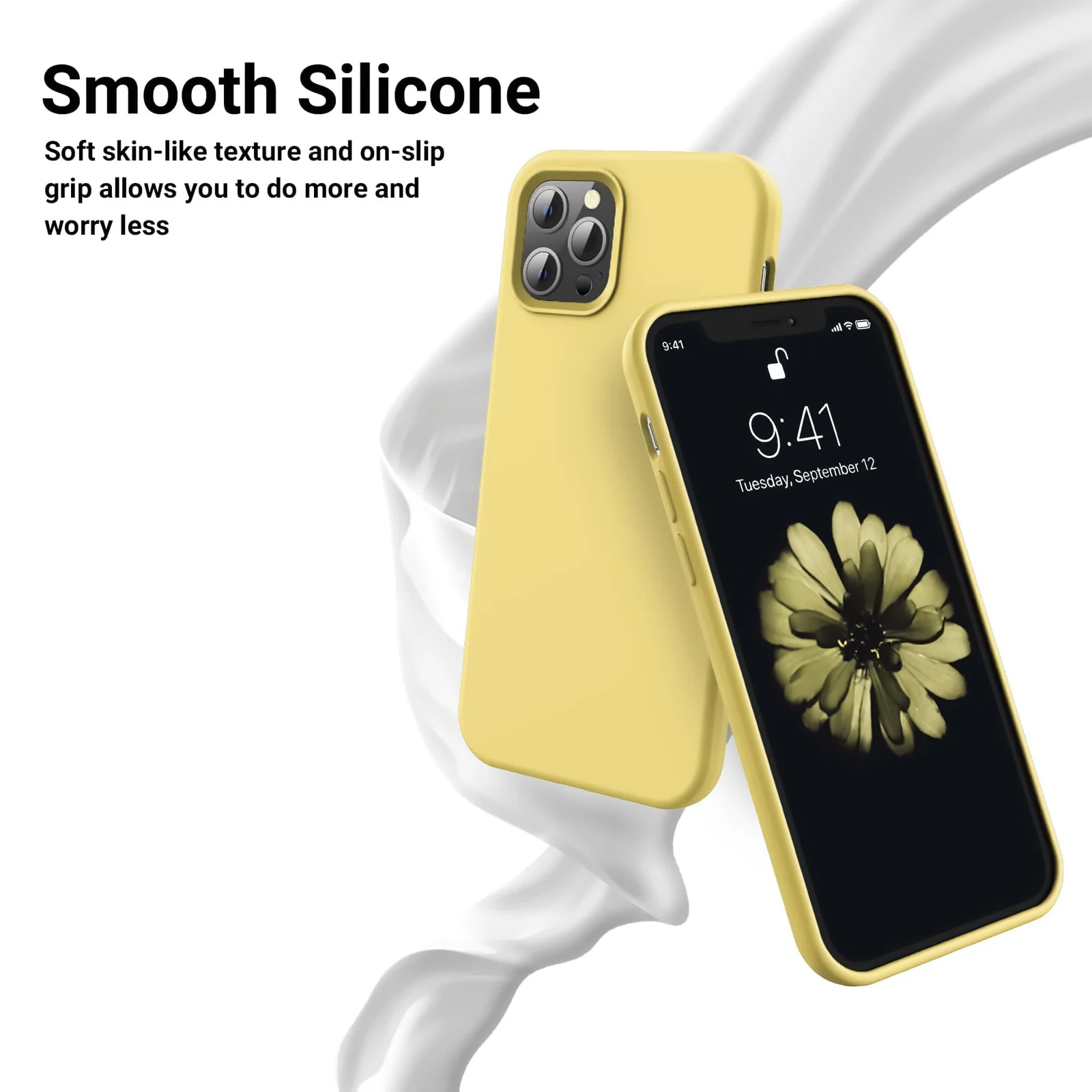 DL3 Mobilak Liquid Silicone Protective Case for iPhone 12 Pro Max (6.7 Inch) with Camera Protection and Microfiber Lining - Yellow