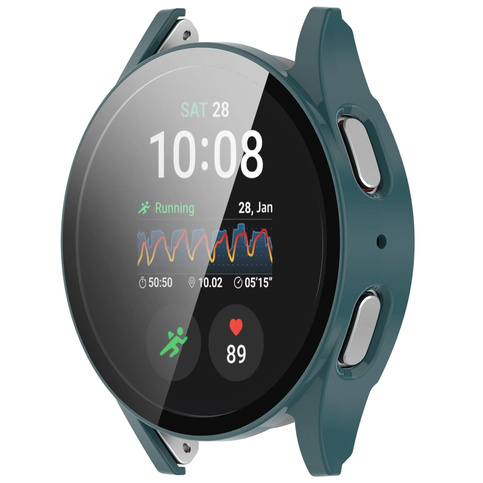 DL3 Mobilak Case with Screen Protector for Samsung Galaxy Watch 7 44mm, Bumper Full Coverage Hard PC Overall Protective Cover, Built-in Tempered Glass Film High Sensitivity - Green