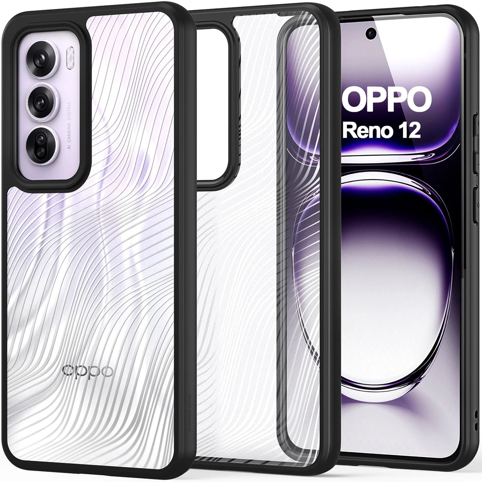 DL3 Mobilak Compatible with OPPO Reno 12 5G Case Waterproof, Full-Body Heavy Duty Shockproof Phone Case, Translucent Matte Cover, Built-in Camera Lens Protective - Black