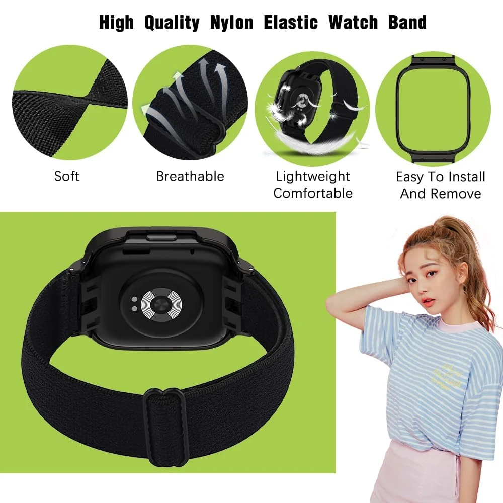 DL3 Mobilak Nylon Strap For Xiaomi Redmi Watch 3 Active/Redmi Watch 3 Lite, Soft Elastic Nylon Straps, Adjustable Stretchy Sports Replacement Bracelets Wristbands for Women Men - Black