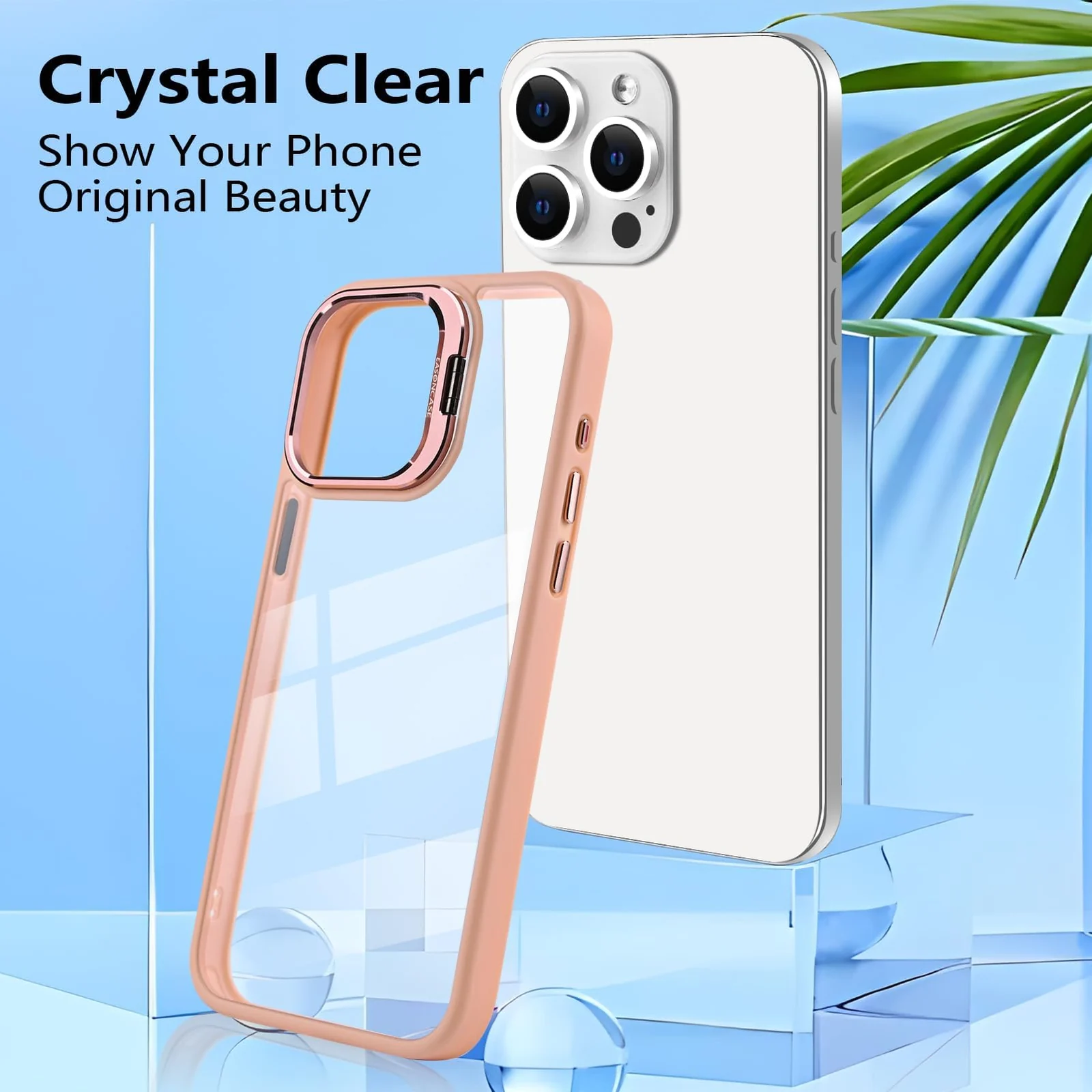 DL3 Mobilak Clear PC and TPU Case with Camera Ring Kickstand and Lens Protector for iPhone 13 Pro - Pink