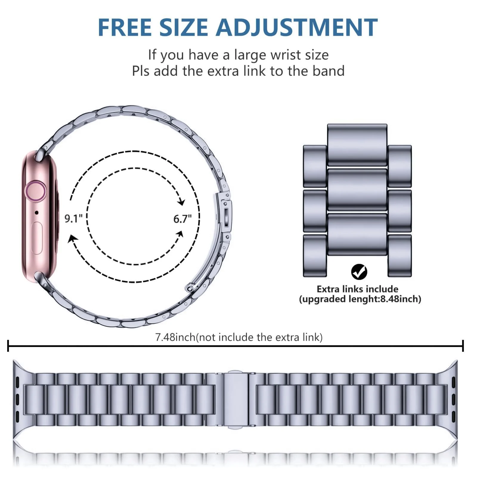 DL3 Mobilak Stainless Steel Band with Case Compatible with Apple Watch Band 45mm Series 9/8/7, Men Woman Business Strap with Protective Bumper Cover for iWatch Series 7/8/9 45mm - Gray