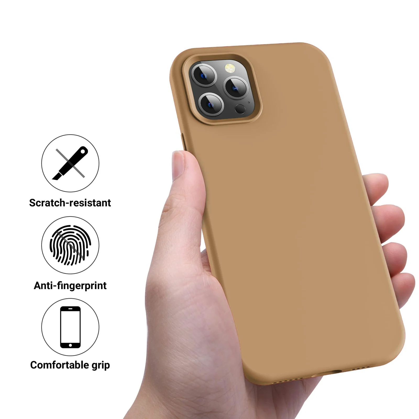 DL3 Mobilak Liquid Silicone Case for iPhone 15 Pro Max, Supports wireless charging, Shock-absorbing protection, Scratch-resistant surface - Light Desert