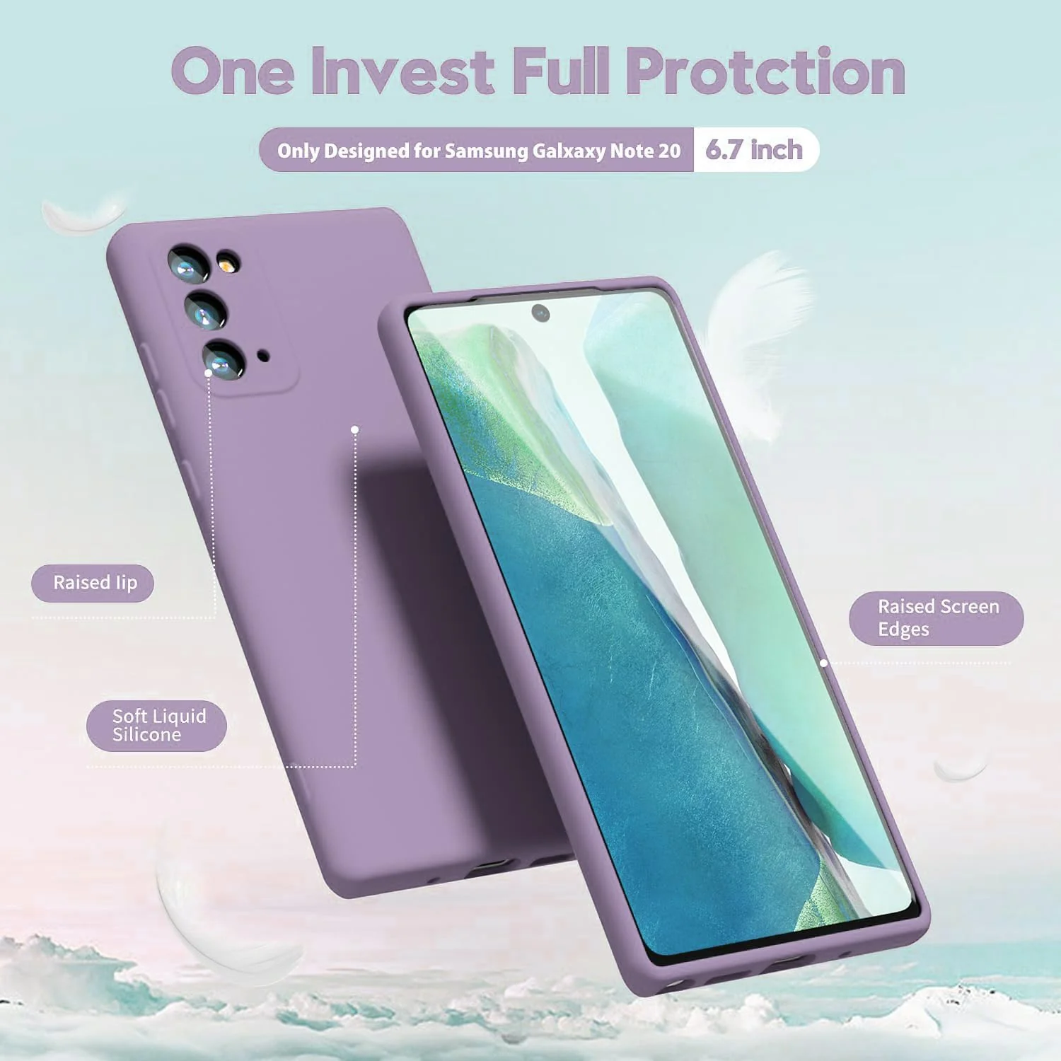 "DL3 Mobilak Samsung Galaxy Note 20 5G (6.7"") Case, Soft Flexible Liquid Silicone Gel Rubber Bumper Cover, Full Body Shockproof Protective Phone Case - Lavender"