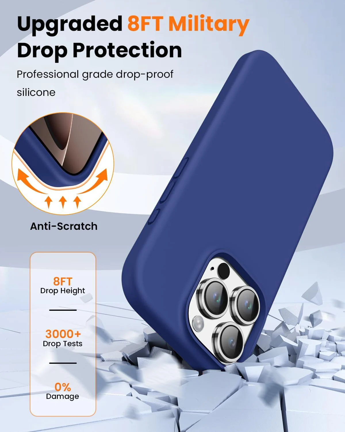 DL3 Mobilak Liquid Silicone Protective Case with Soft Microfiber Lining for iPhone 16 Pro Max - Blue