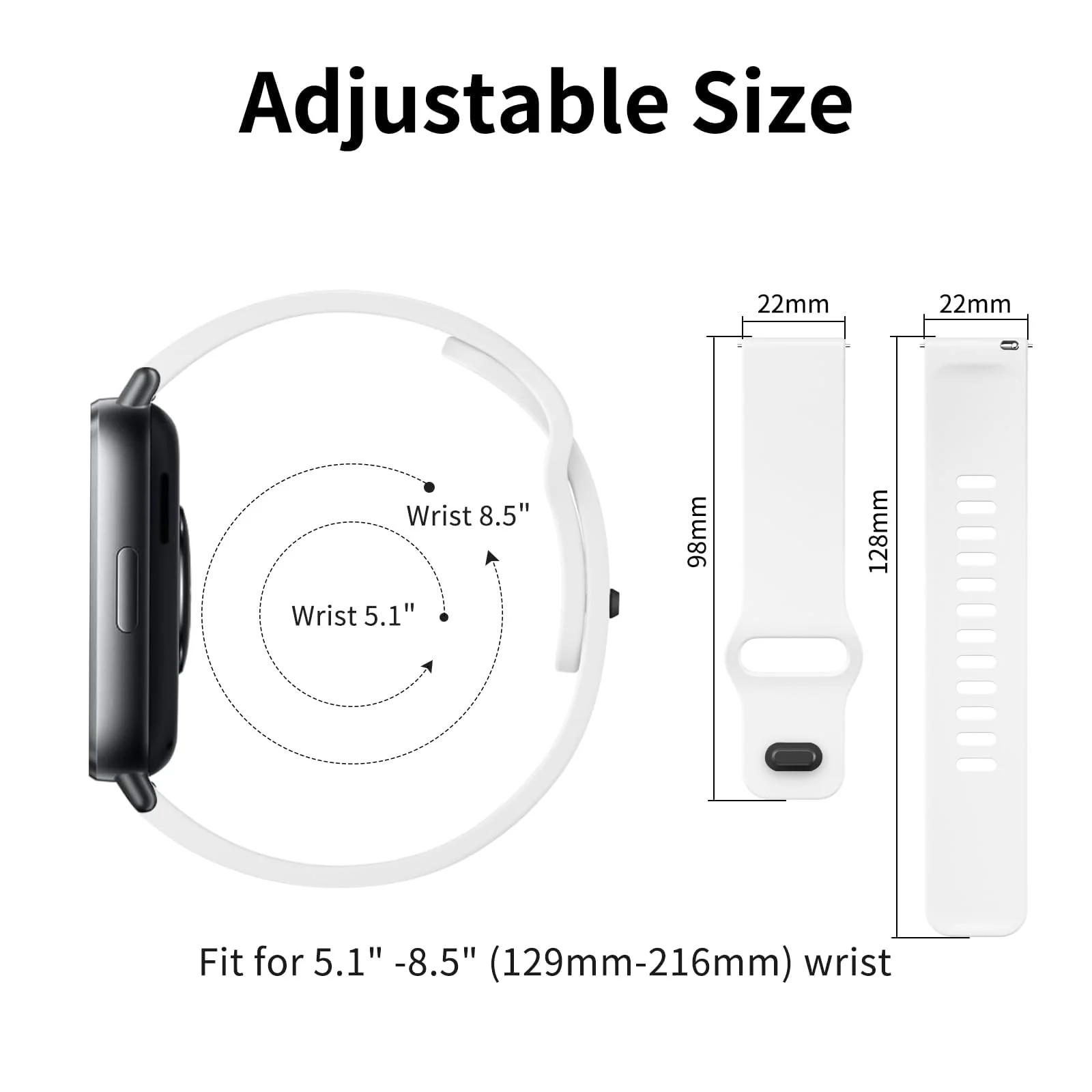 DL3 Mobilak Strap for Xiaomi Redmi Watch 5 Active/Redmi Watch 5 Lite, 22mm Adjustable Quick Release Silicone Replacement Watch Band Straps Wristbands Bracelet for Women Men - White
