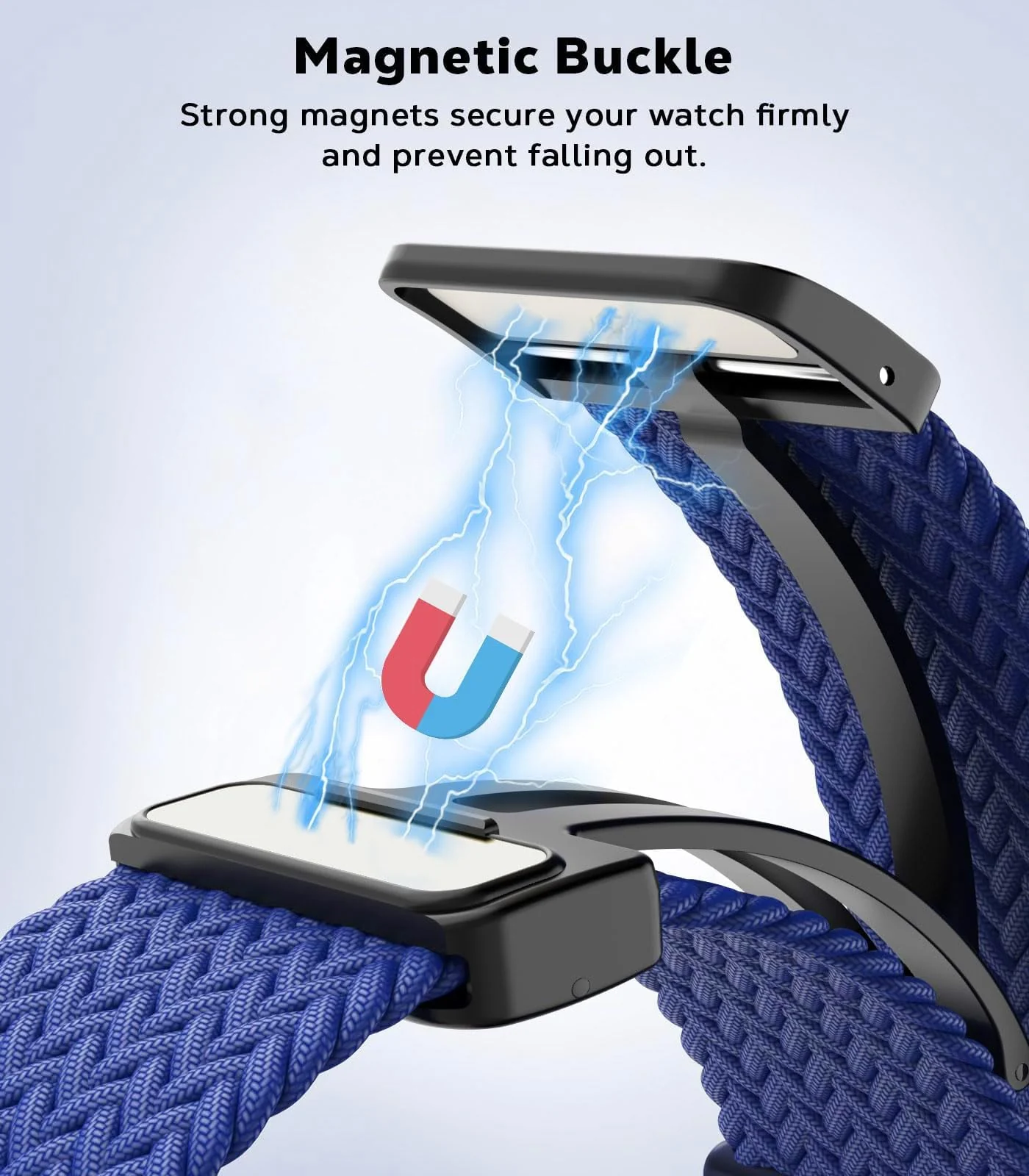 DL3 Mobilak Braided Strap for Huawei Watch Fit 4 / Fit 4 Pro/Fit 3 Bracelet, Quick Release Adjustable Nylon Sport Elastic Loop Band, Anti-Slip Magnetic Buckle Stretchy Nylon Strap - Navy Blue