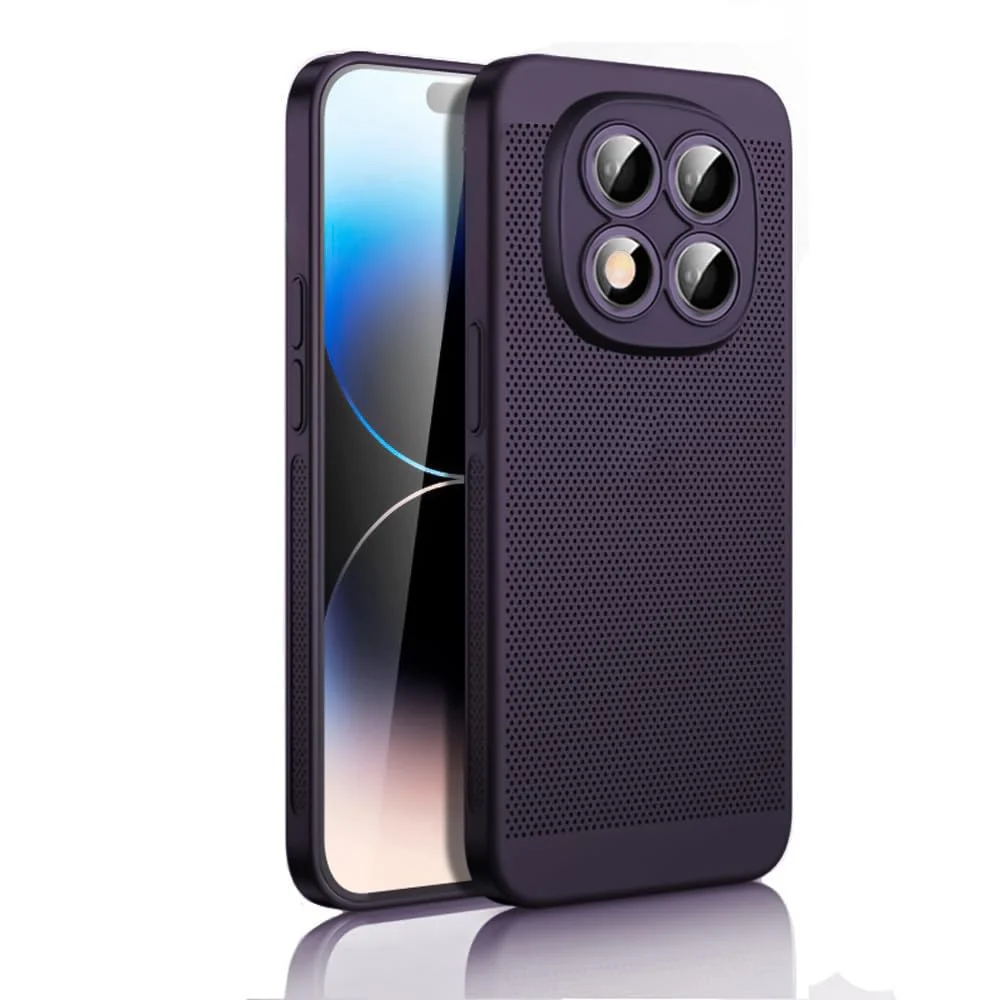 DL3 Mobilak Case for Xiaomi Redmi Note 14 Pro+ Plus 5G Heat Dissipation with Built-in Camera Lens Protector Slim Fit Breathable Cooling Anti-Fingerprint Hard PC Back Shockproof Cover - Purple