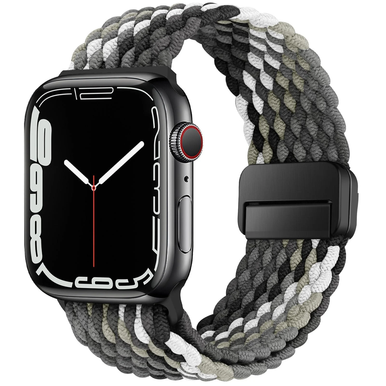 DL3 Mobilak Sport Solo Loop Compatible with Apple Watch Band 42mm 44mm 45mm 46mm 49mm for Women Men, Magnetic Strap Stretchy Braided Wristband for iWatch Series 11 10 9 8 7 6 5 4 3 Ultra 3 2 1 SE SE2 - Black