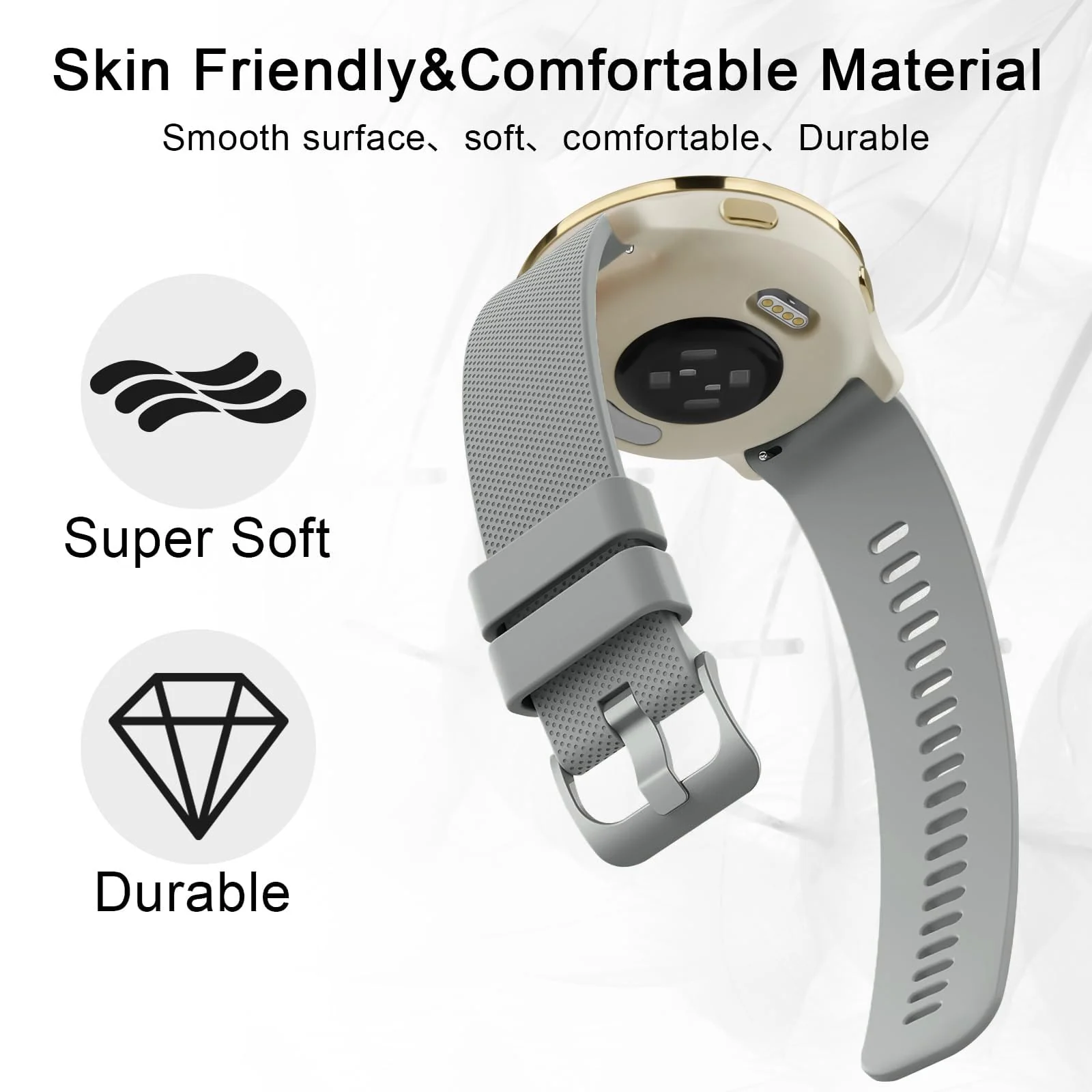 DL3 Mobilak Silicone Buckle Band 22MM Strap For Samsung Galaxy Watch 3 45mm/Watch 46mm/Gear S3/Huawei watch GT4 GT3 46MM/Huawei Watch 3&4/3&4 Pro/GT2E/GT2 Pro/GT GT2 46MM/Amazfit GTR - Gray