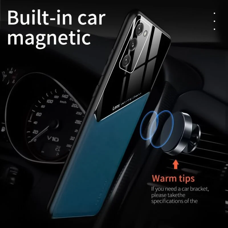 DL3 Mobilak Faux Leather and Plexiglass TPU Case for Xiaomi Redmi Note 13 Pro 4G / Poco M6 Pro 4G (Not 5G) with Magnetic Car-Mount Support and Shockproof Design - Blue