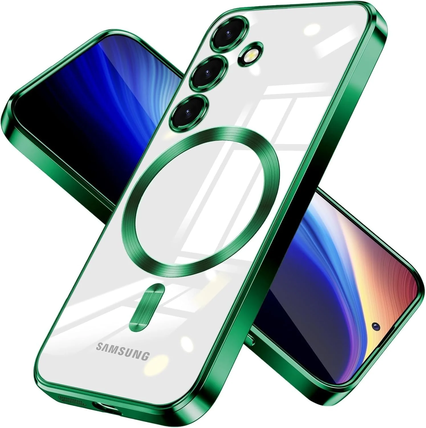 DL3 Mobilak For Samsung Galaxy S24 Fe Magnetic Clear Case, Compatible with MagSafe, Built-in Camera Lens Protector, Luxury Plating Soft TPU Shockproof Slim Thin Cover 6.7 inch - Green