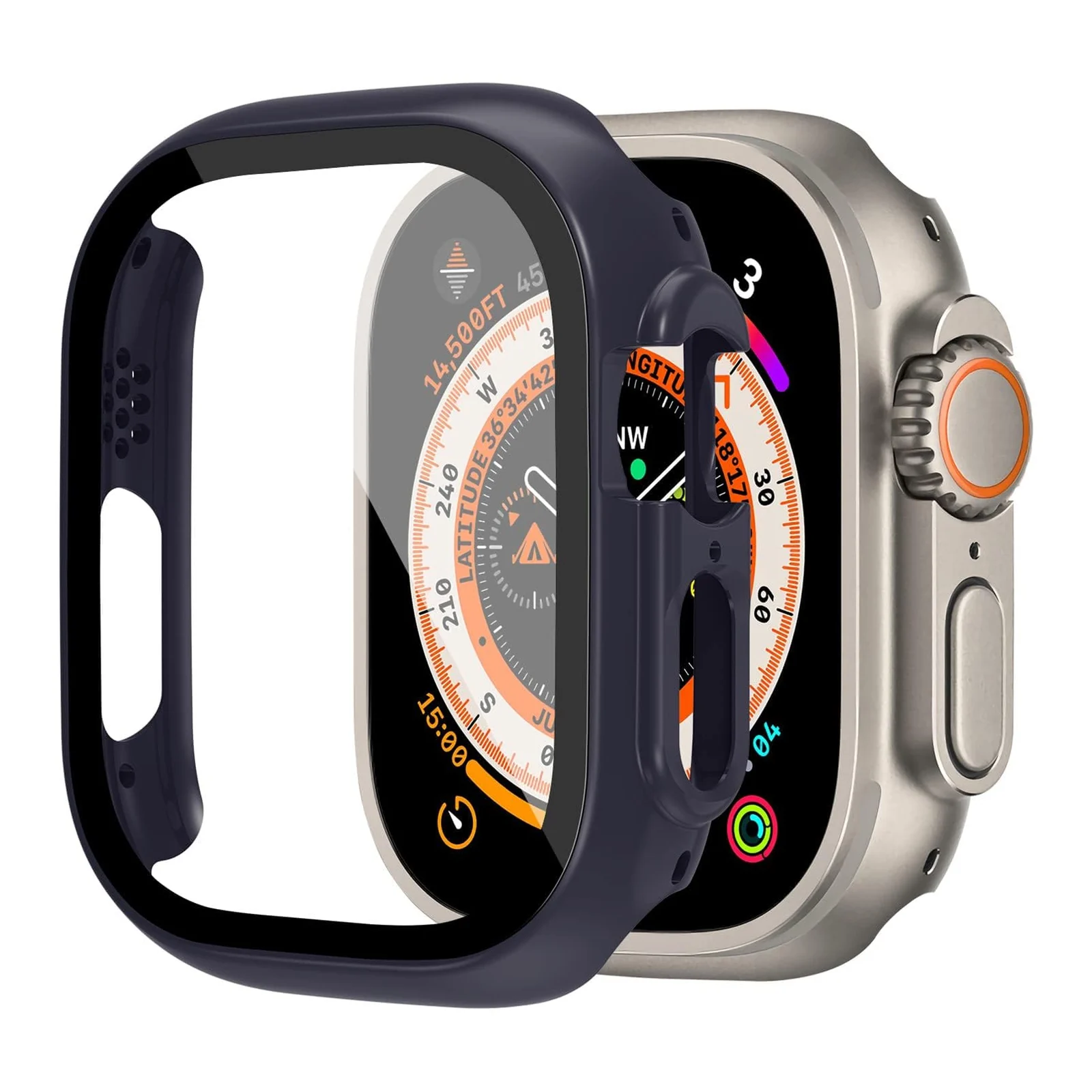 DL3 Mobilak Ocean Band with Case For Apple Watch Ultra 49mm, Adjustable Silicone Sport Loop Ocean Strap Men Women Strap With Protective Cover Screen Shockproof for iWatch Ultra 2 49mm - Midnight Blue