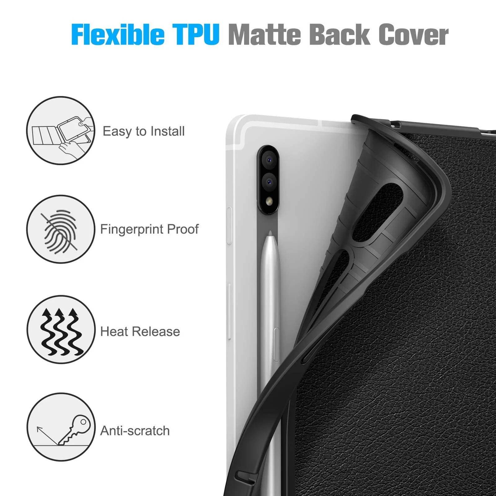 DL3 Mobilak Smart Case for Samsung Galaxy Tab S8 Plus 2022/S7 FE/S7 Plus 12.4 with Pencil Holder, Soft TPU Smart Stand Back Cover Auto Wake/Sleep Feature - Black
