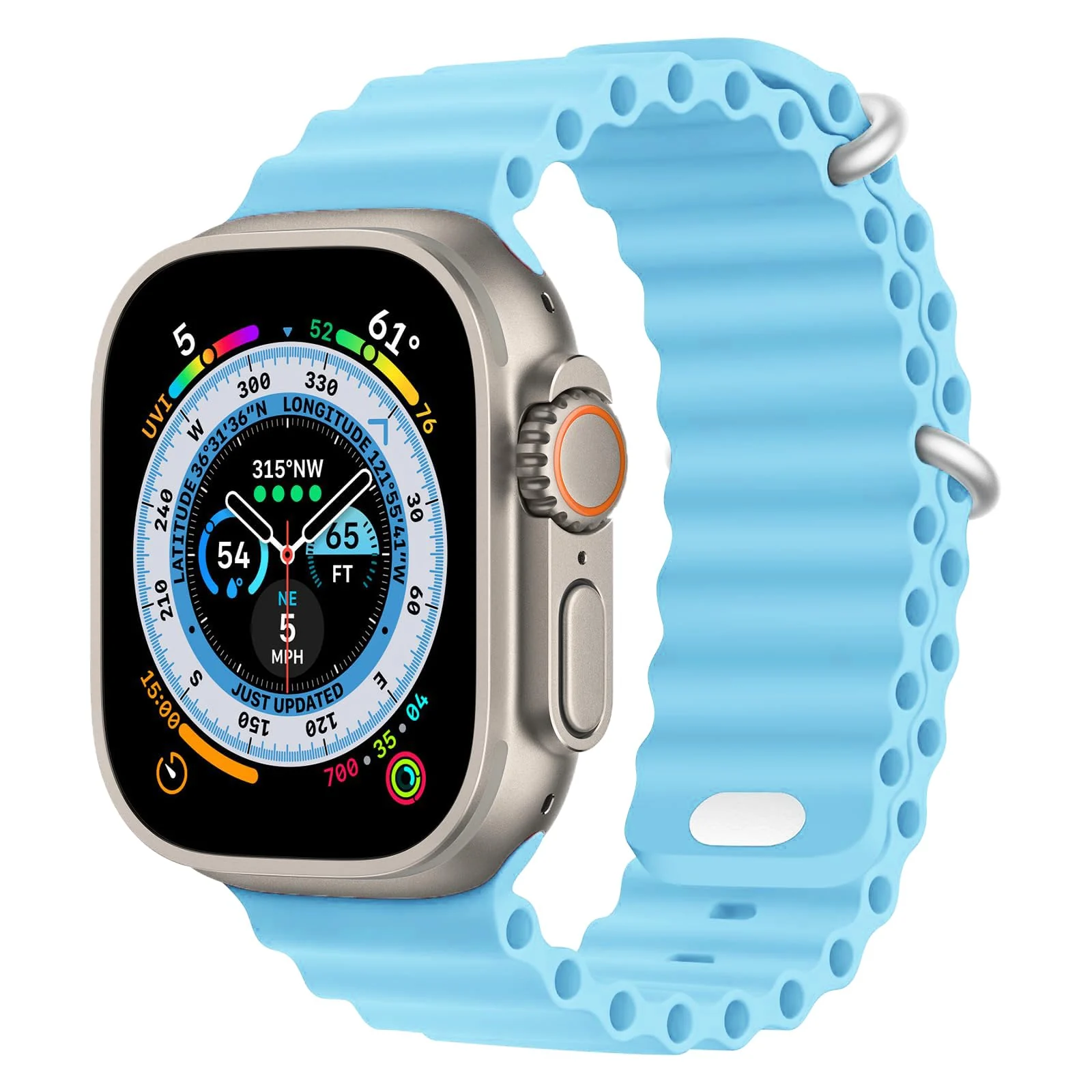 DL3 Mobilak Ocean Band For Apple Watch Ultra 49mm 45mm 44mm 42mm, Waterproof Soft Silicone Sport Wristbands Replacement Strap iWatch Ultra SE 8 7 6 5 4 3 2 1 (Sea, 42MM/44MM/45MM/49MM) - Sea Blue