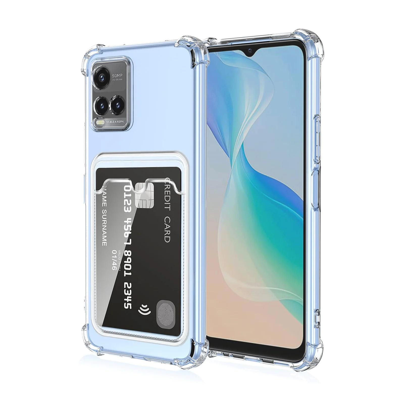 DL3 Mobilak Vivo Y29 4G Case Clear Card Holder Back Wallet Crystal Transparent Soft TPU Shockproof Bumper Corner Drop Protection Phone Case Cover With Camera Lens Protection - Transparent - Clear