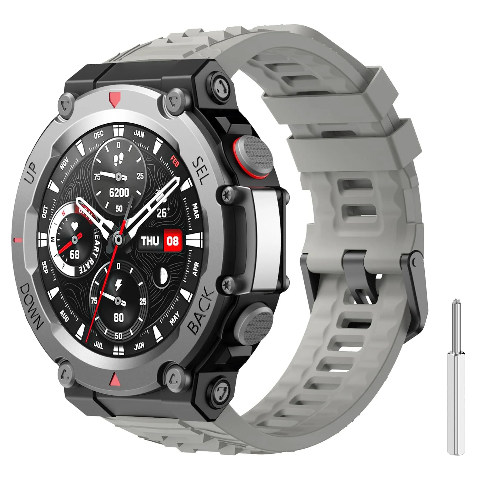 DL3 Mobilak Strap Compatible with Amazfit T-Rex 3, Men Women Sport Waterproof Soft Breathable Silicone Watch Bands Compatible with Amazfit T-Rex 3 with 1 Install Tool - Rock Gray