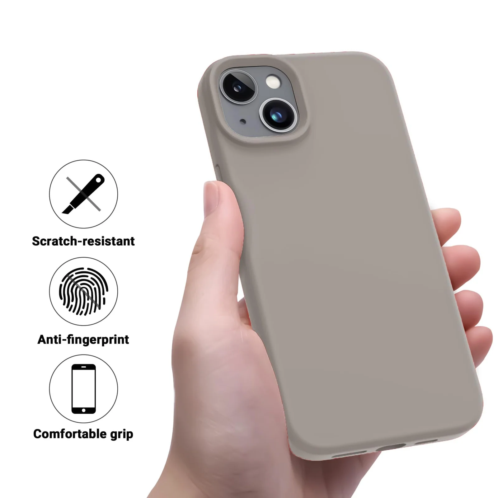 "DL3 Mobilak Liquid Silicone Protective Case for 𝐢𝐏𝐡𝐨𝐧𝐞 𝟏𝟓 𝐏𝐥𝐮𝐬, 𝐢𝐏𝐡𝐨𝐧𝐞 𝟏𝟒 𝐏𝐥𝐮𝐬 "" with Camera Protection and Microfiber Lining - Caffe"