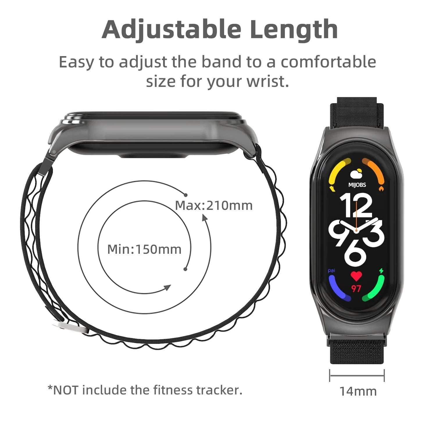 DL3 MOBILAK Alpine Loop Band for Xiaomi Mi Band 7/Mi Band 6/Mi Band 5/Mi Band 4/Mi Band 3,Women Men Nylon Sport Solo Loop Rugged Wristband with G‑Hook - Black