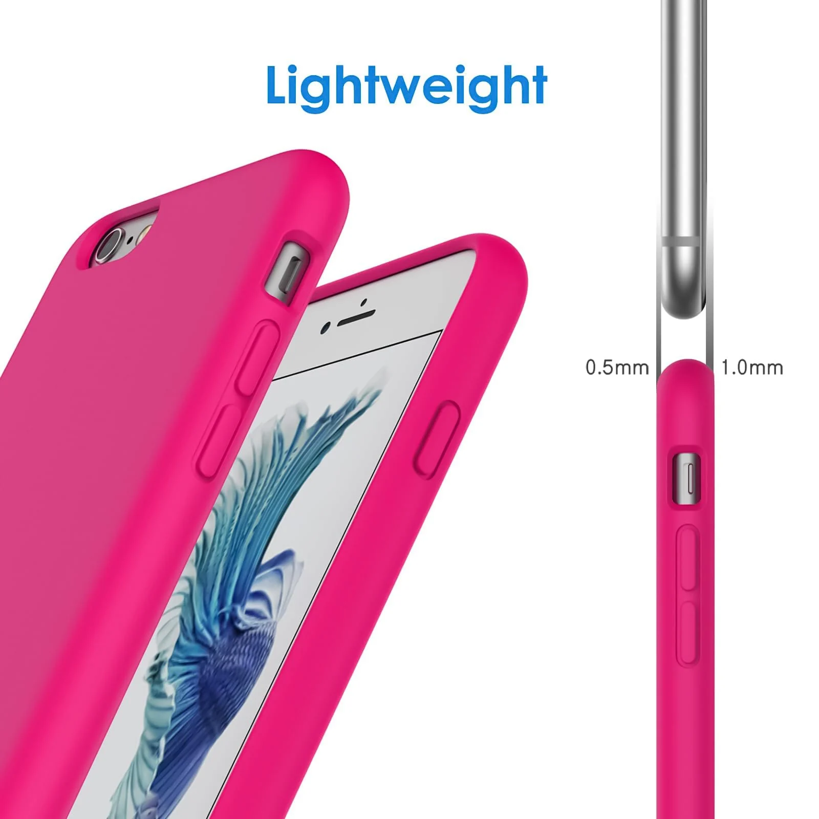 DL3 Mobilak Liquid Silicone Case for iPhone 6 / 6S, Shock-absorbing protection, Scratch-resistant surface, Soft microfiber lining - Neon Pink