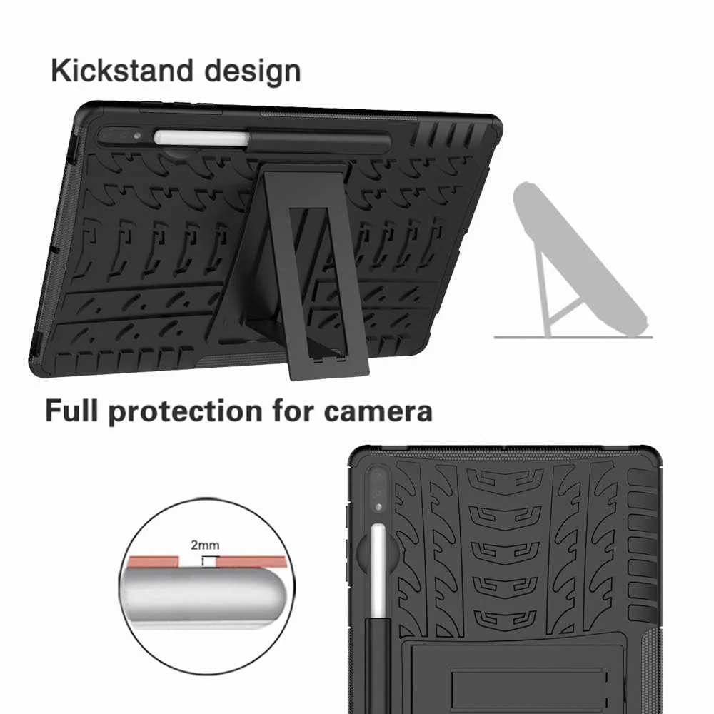DL3 Mobilak Case For Samsung Galaxy Tab S8/Tab S7 11 Inch (Model SM-X700/X706/T870/T875/T878) tablet, Hybrid Rugged Armor Heavy Duty 2 in 1 TPU + PC Combo Dual Layer Case with Kickstand - Black