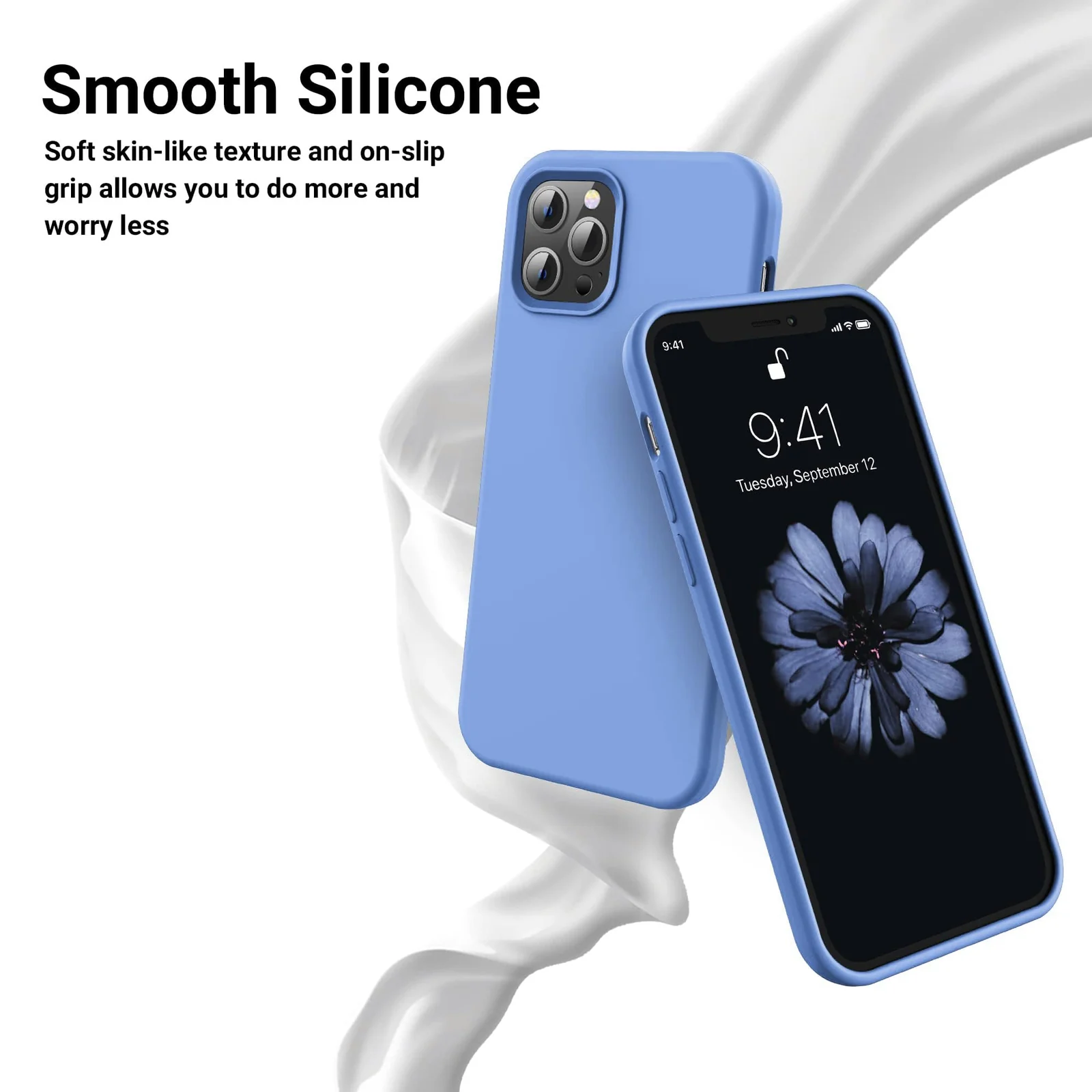 DL3 Mobilak Liquid Silicone Protective Case for iPhone 12 / 12 Pro (6.1 Inch) with Camera Protection and Microfiber Lining - A Light Blue