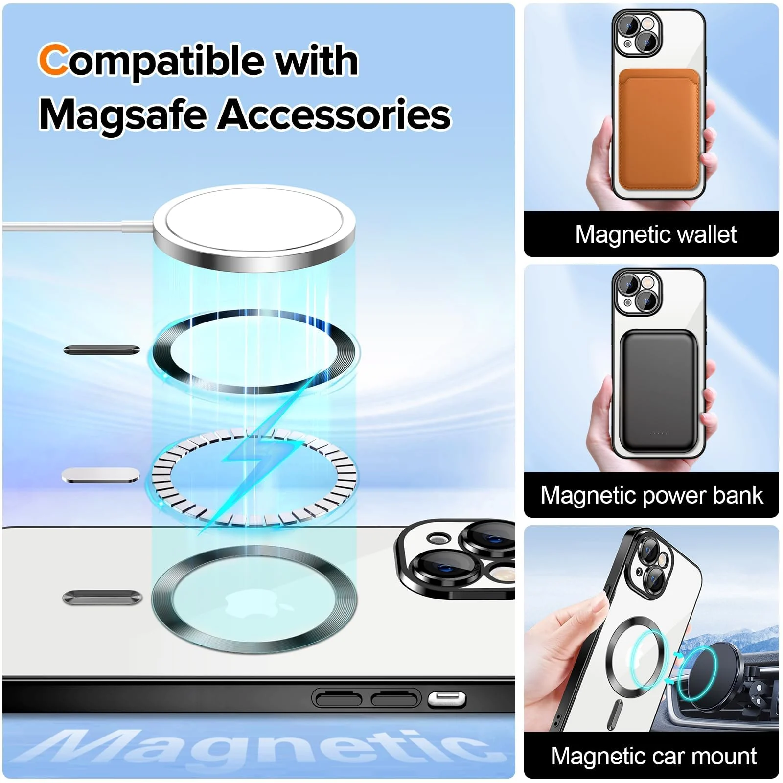 DL3 Mobilak Clear MagSafe-Compatible Magnetic Case for iPhone 13 (6.1 Inch) with Camera Protection - Black