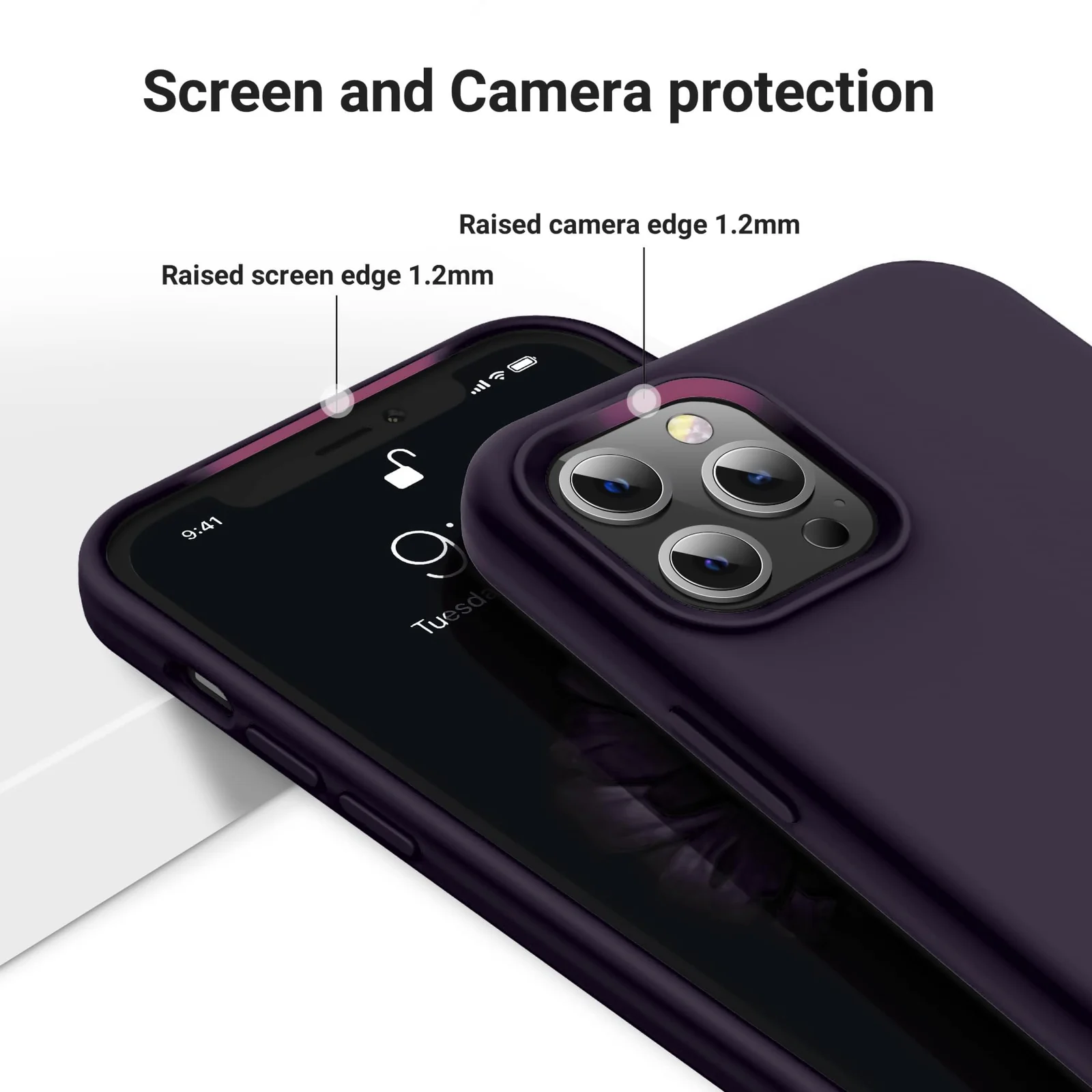 DL3 Mobilak Liquid Silicone Protective Case for iPhone 13 Pro (6.1 Inch) with Camera Protection and Microfiber Lining - Dark Purple