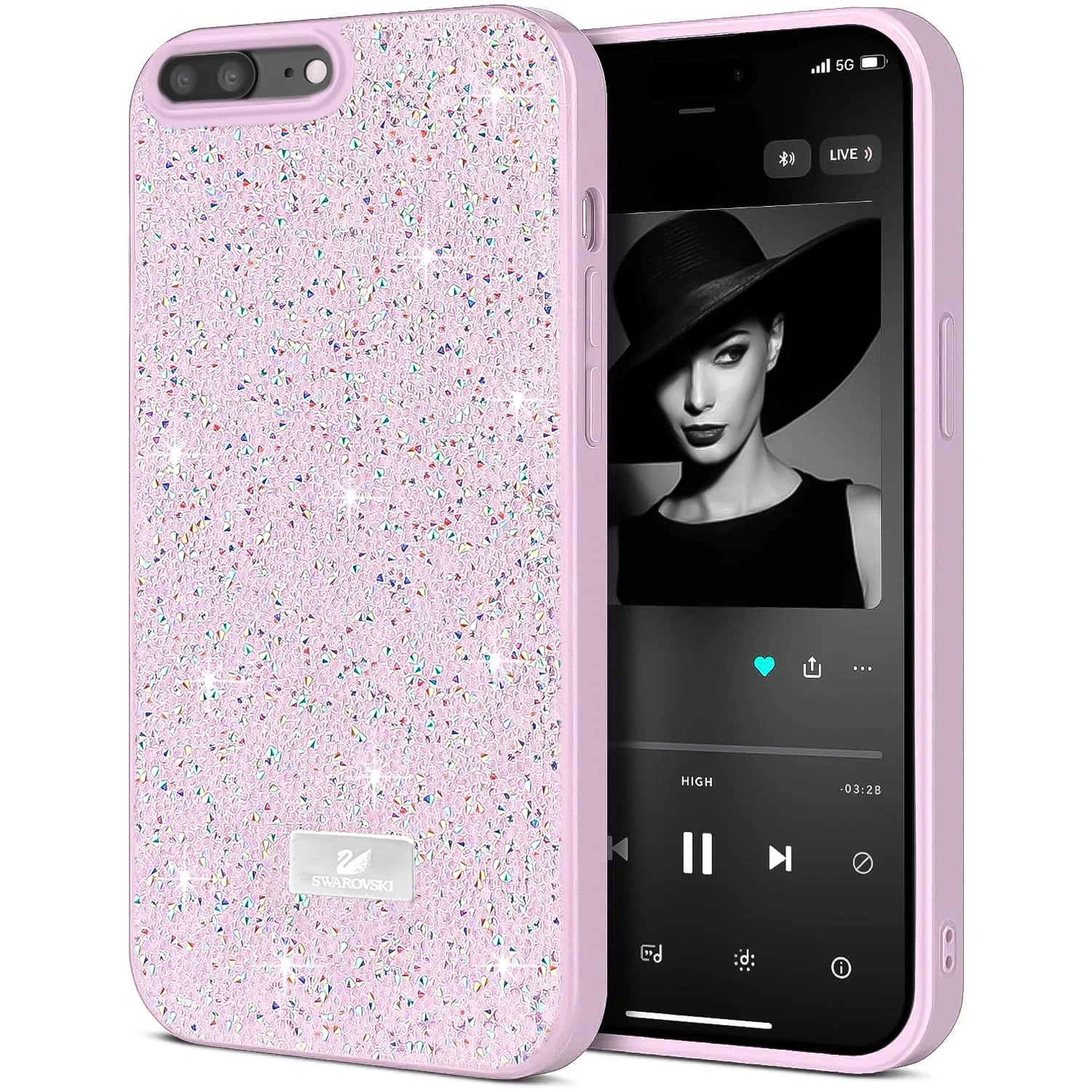 DL3 Mobilak Glitter Rhinestone Protective Case for iPhone 7 Plus / iPhone 8 Plus with Shockproof Design - Pink 2