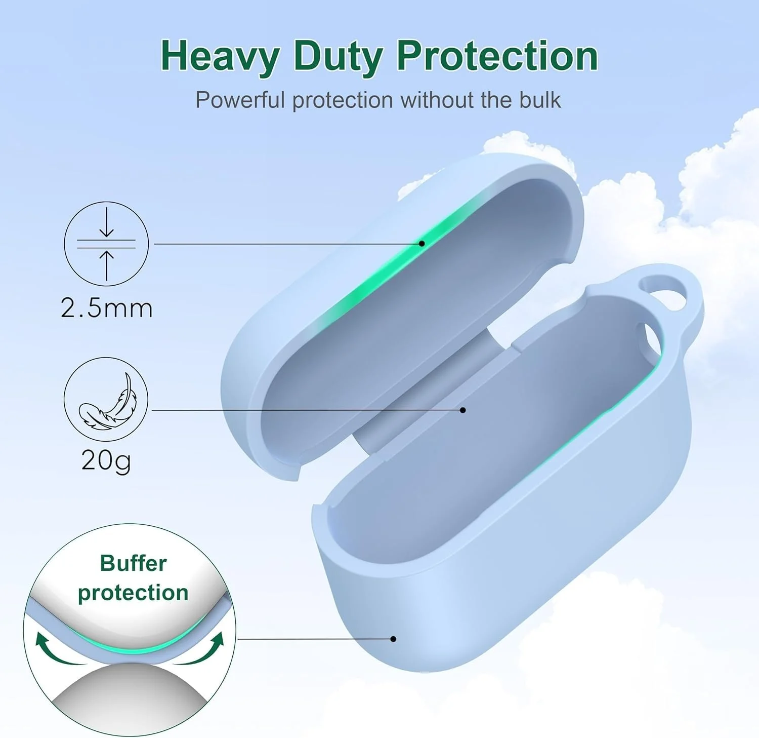 DL3 Mobilak AirPods 3 Case Cover, Silicone Protective Accessories Skin with Keychain Compatible with Apple AirPod 3rd Generation 2021 for Women Girl, Front LED Visible - Baby Blue