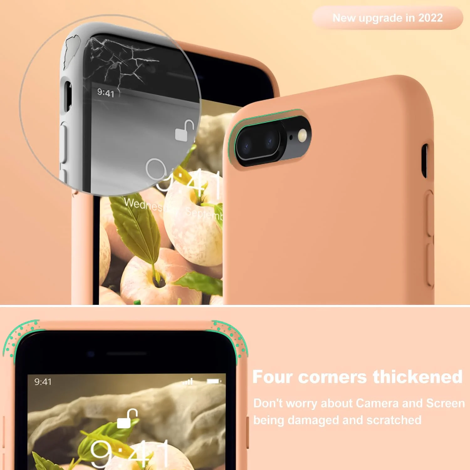 DL3 Mobilak Compatible with iPhone 7 Plus/iPhone 8 Plus Case, Liquid Silicone Case, Full Body Protective Cover, Shockproof, Slim Phone Case, Anti-Scratch Soft Microfiber Lining - Orange