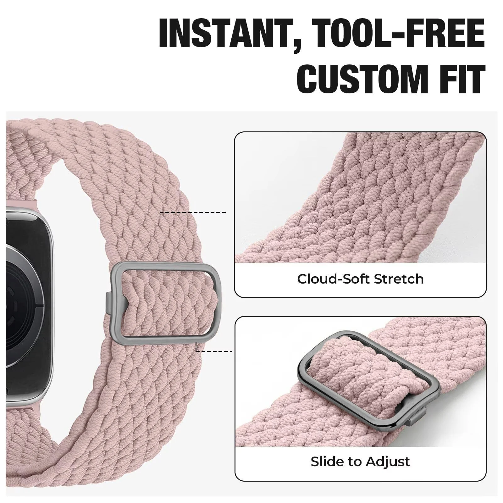 DL3 Mobilak Stretchy Nylon Solo Loop Strap Compatible with Apple Watch Band 49mm 45mm 46mm 44mm 42mm for Women Men, Sport Breathable Braided Wristband for iWatch Series 11 10 9 8 7 6 5 4 SE Ultra 3 2 1 - Pink Sand