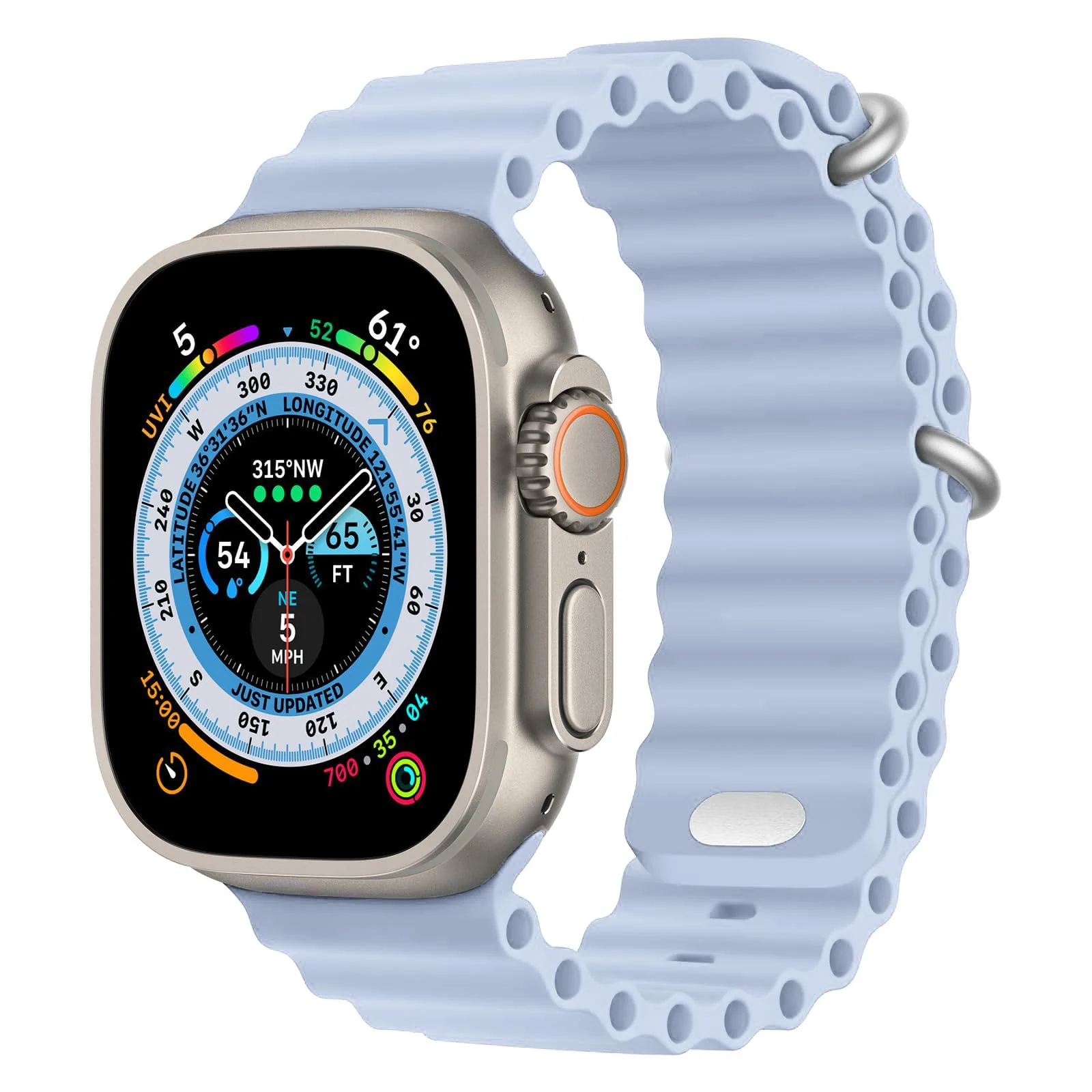 DL3 Mobilak Ocean Band with Case For Apple Watch Ultra 49mm, Adjustable Silicone Sport Loop Ocean Strap Men Women Strap With Protective Cover Screen Shockproof for iWatch Ultra 2 49mm - Sky Blue