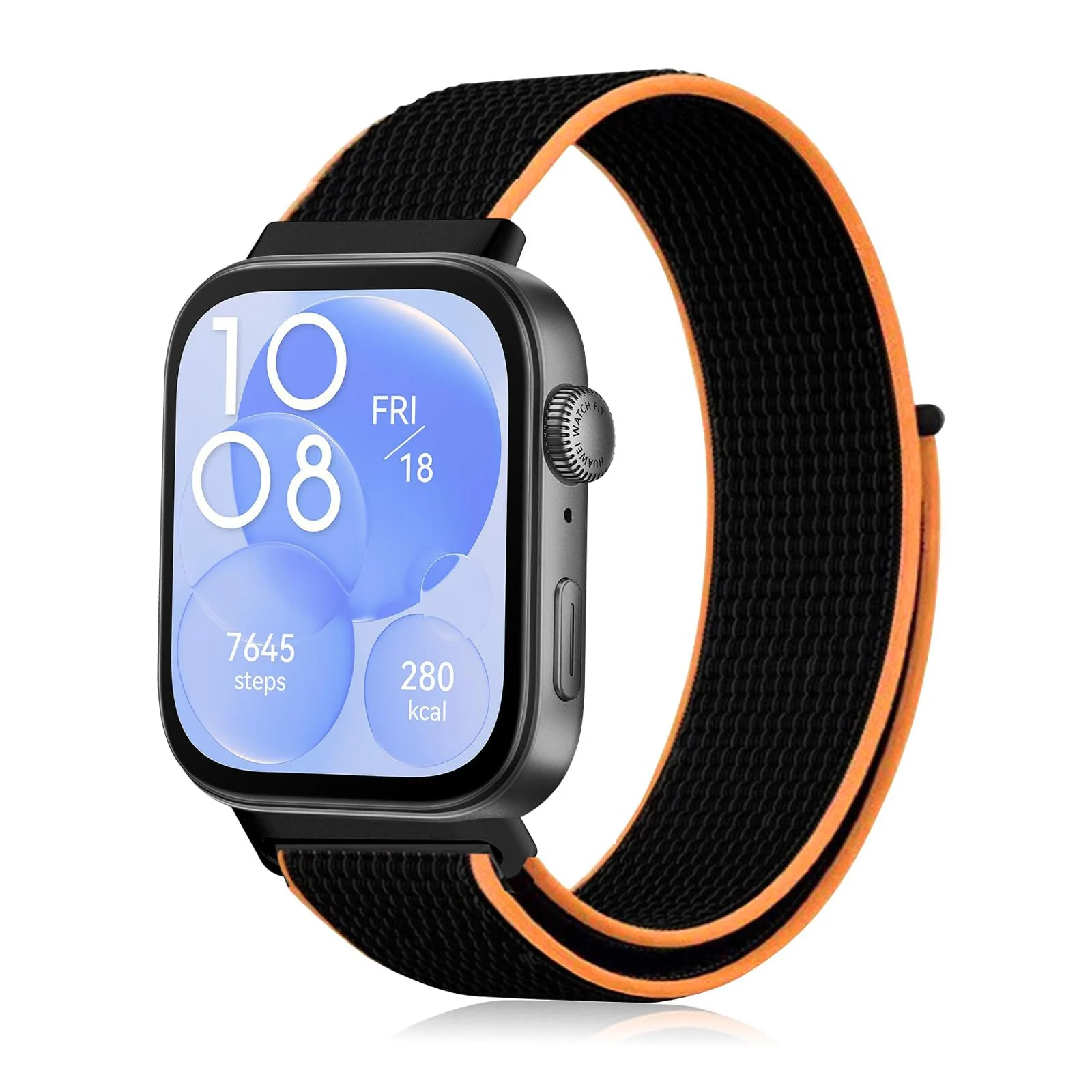 DL3 MOBILAK Elastic Nylon Watch Strap for Huawei Watch Fit 3 / Fit 4 / Fit 4 Pro / Fit 5 / Fit 5 Pro, Black*Orange
