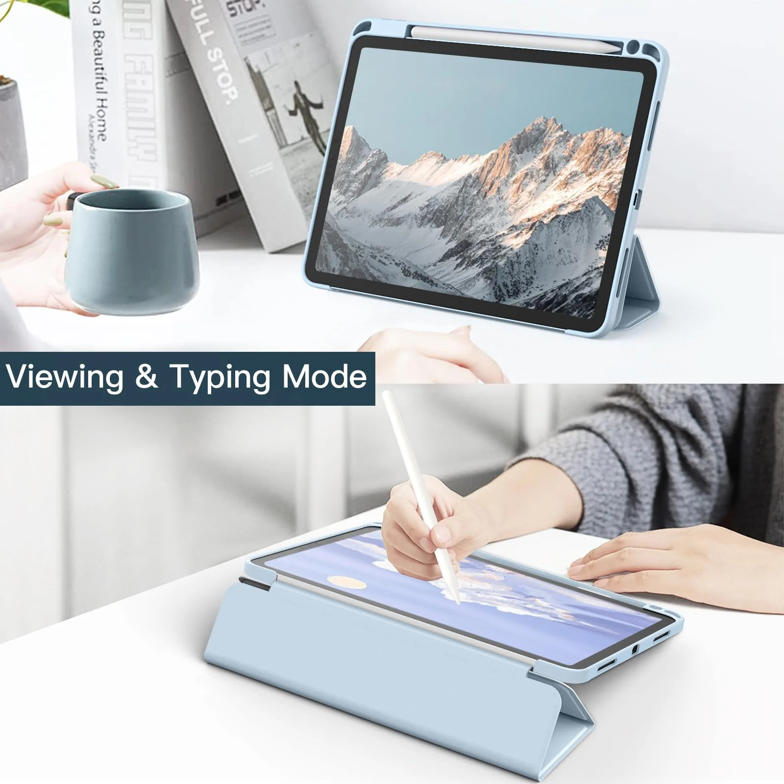DL3 Mobilak for iPad Pro 11 Inch Case 4th /3rd /2nd Generation(2022/2021/ 2020), Clear Shockproof Back Cover Built-in Pencil Holder, Auto Sleep/Wake - Sky Blue