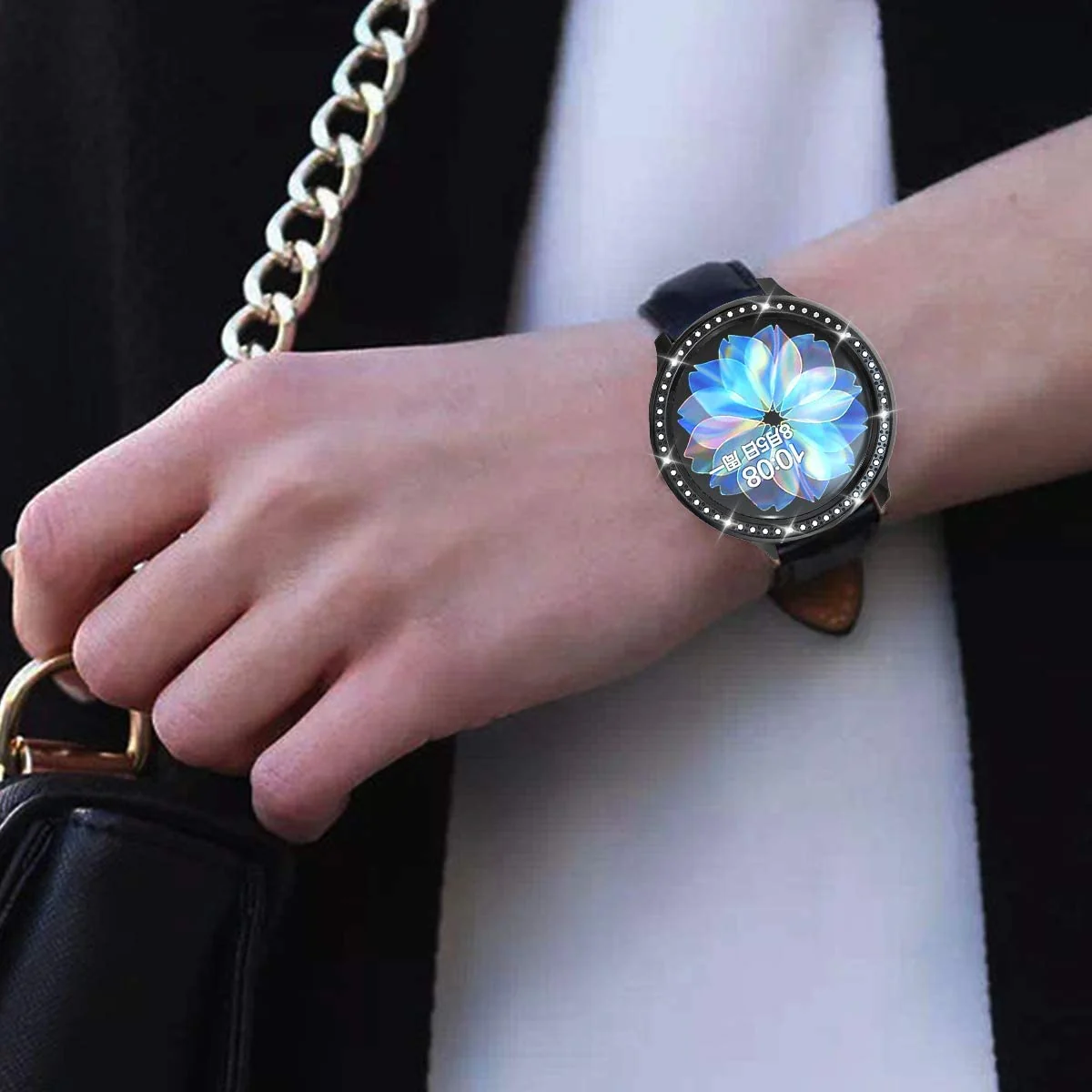 DL3 Mobilak Bumper Diamond Case Compatible with Samsung Galaxy Watch Active 2 40mm, Bling Crystal Diamonds PC Plastic Protector Case Cover Frame For Galaxy Watch Active2 40 mm - Black