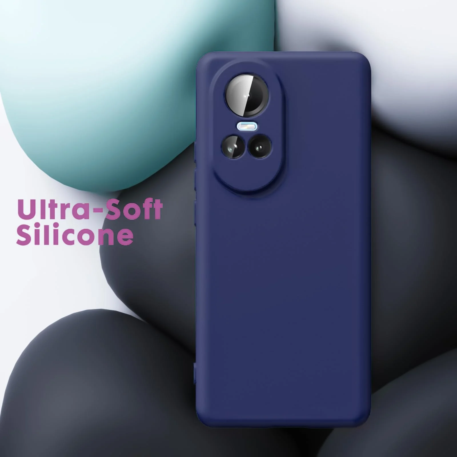 DL3 Mobilak Liquid Silicone Protective Case for OPPO Reno 10 with Microfiber Lining and Shockproof Design - Blue 2