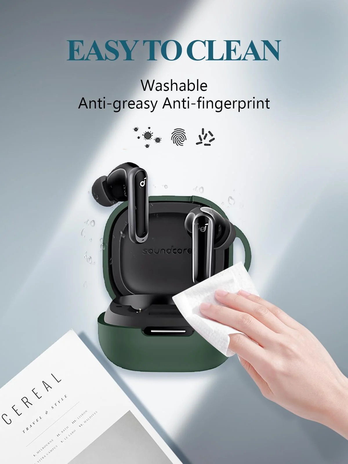 DL3 Mobilak Compatible with Anker Soundcore P40i Case Cover, Soft Silicone Shockproof Protective Skin Case for Soundcore P40i Wireless Earbuds with Carabiner, Front LED Visible - Green