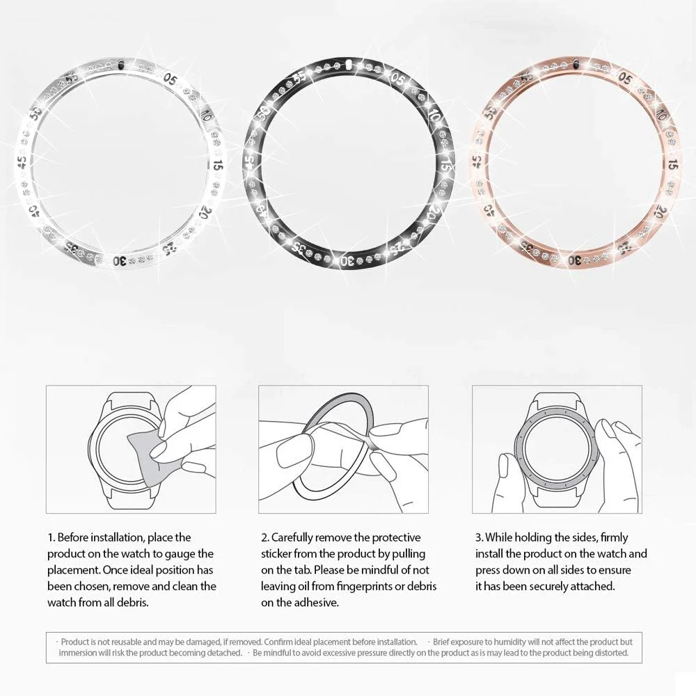 DL3 Mobilak Bezel Ring Compatible Samsung Galaxy Watch 4 Classic 46mm/Galaxy Watch 46mm/Gear S3 Frontier&Classic/Galaxy Watch3 45mm Bling Inlay Crystal Metal Bezel Ring Protection Cover - Black