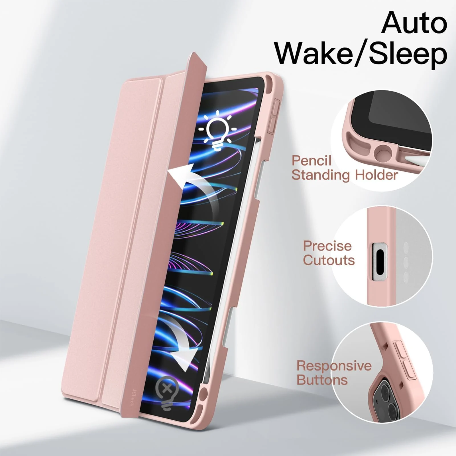 DL3 Mobilak for iPad Pro 12.9 Case 6th/5th/4th/3rd Generation 2022/2021/2020/2018, Clear Shockproof Back Cover Built-in Pencil Holder, Auto Sleep/Wake - Pink